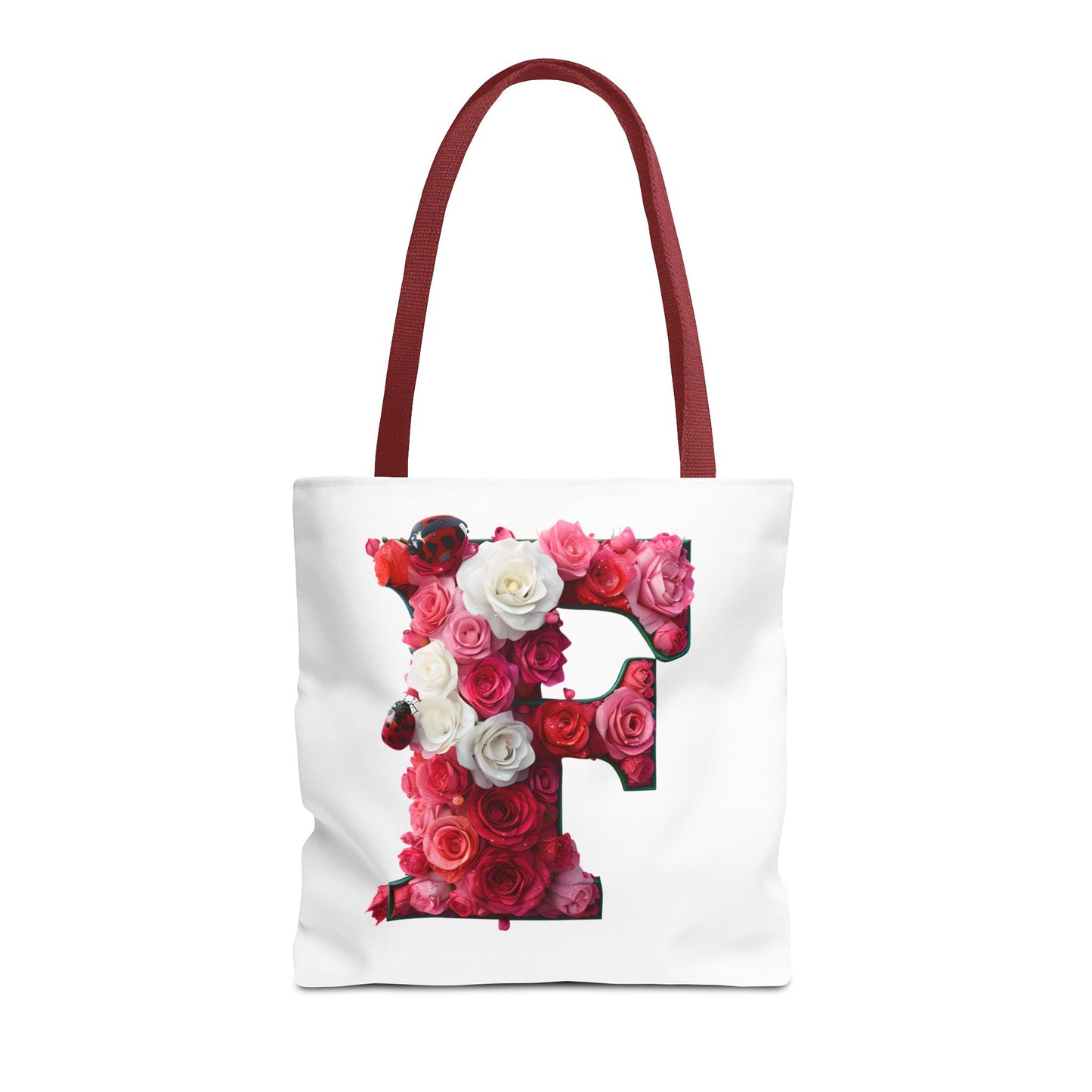 Floral Alphabet 'F' Rose and Ladybird Tote Bag