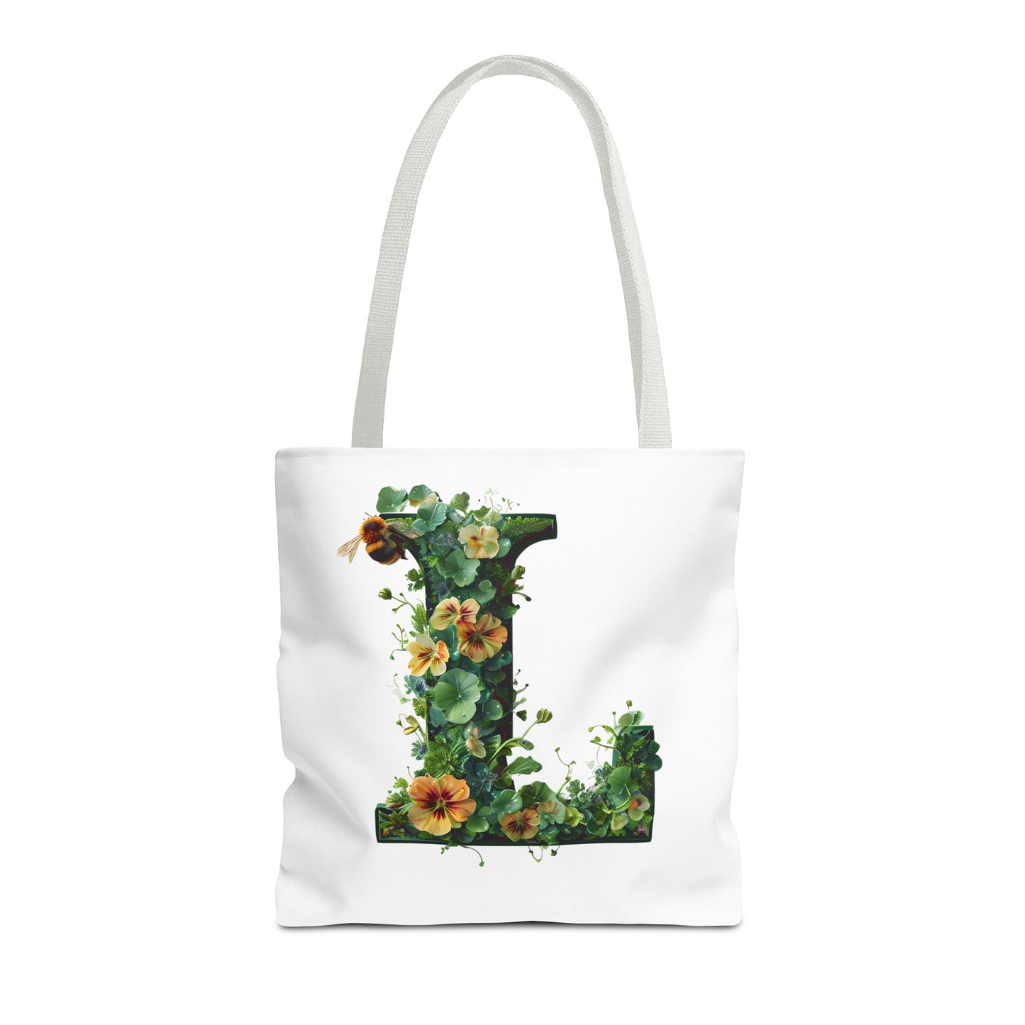 Floral Alphabet 'L' Tote Bag - Polyester Carryall for Nature Lovers