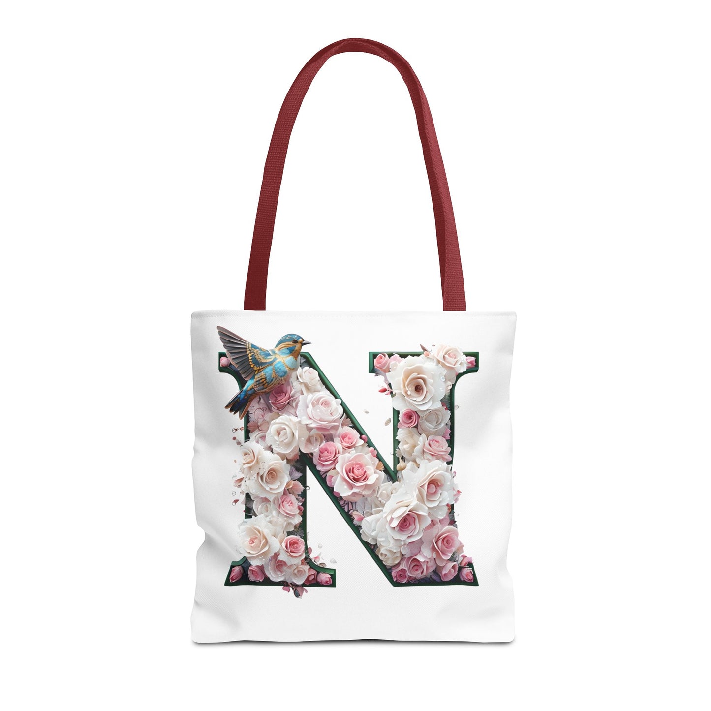 Floral Alphabet 'N' Tote Bag - Chic Shopper Accessory with Flower and Bird Design