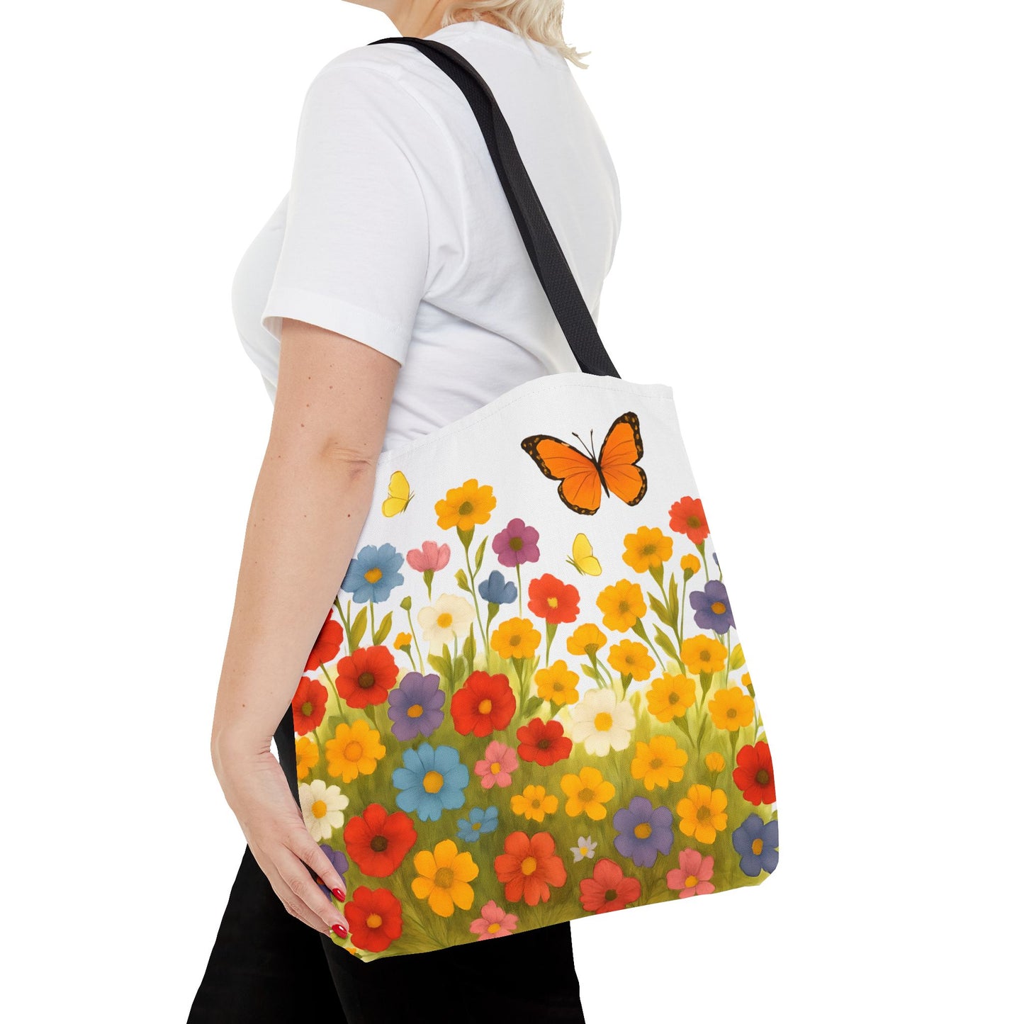 Vibrant Floral Tote Bag | Spring Tote | Polyester Easy Clean Bag | Perfect for Beach, Shopping, Gifts
