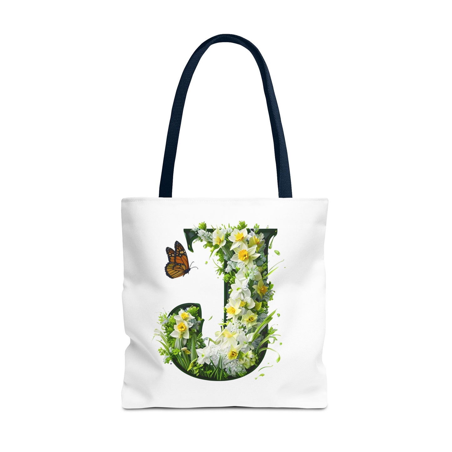 Floral Alphabet 'J' Tote Bag with Daffodils and Butterfly -Shopping & Gift Bag