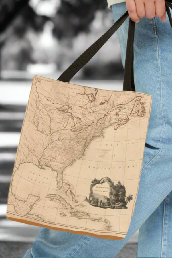 vintage map design tote bag