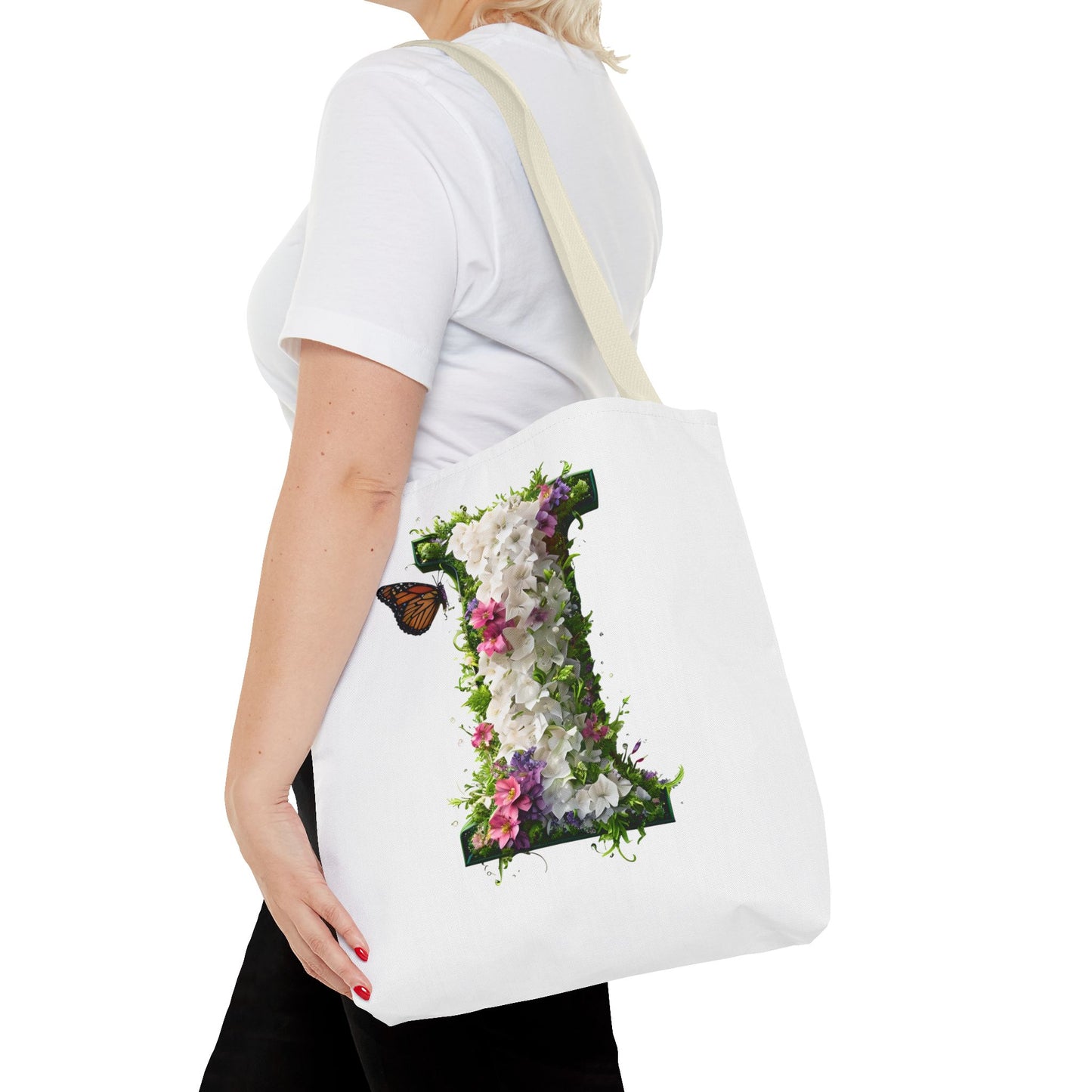 Floral Alphabet "i" Tote Bag - Stylish Accessory For Her