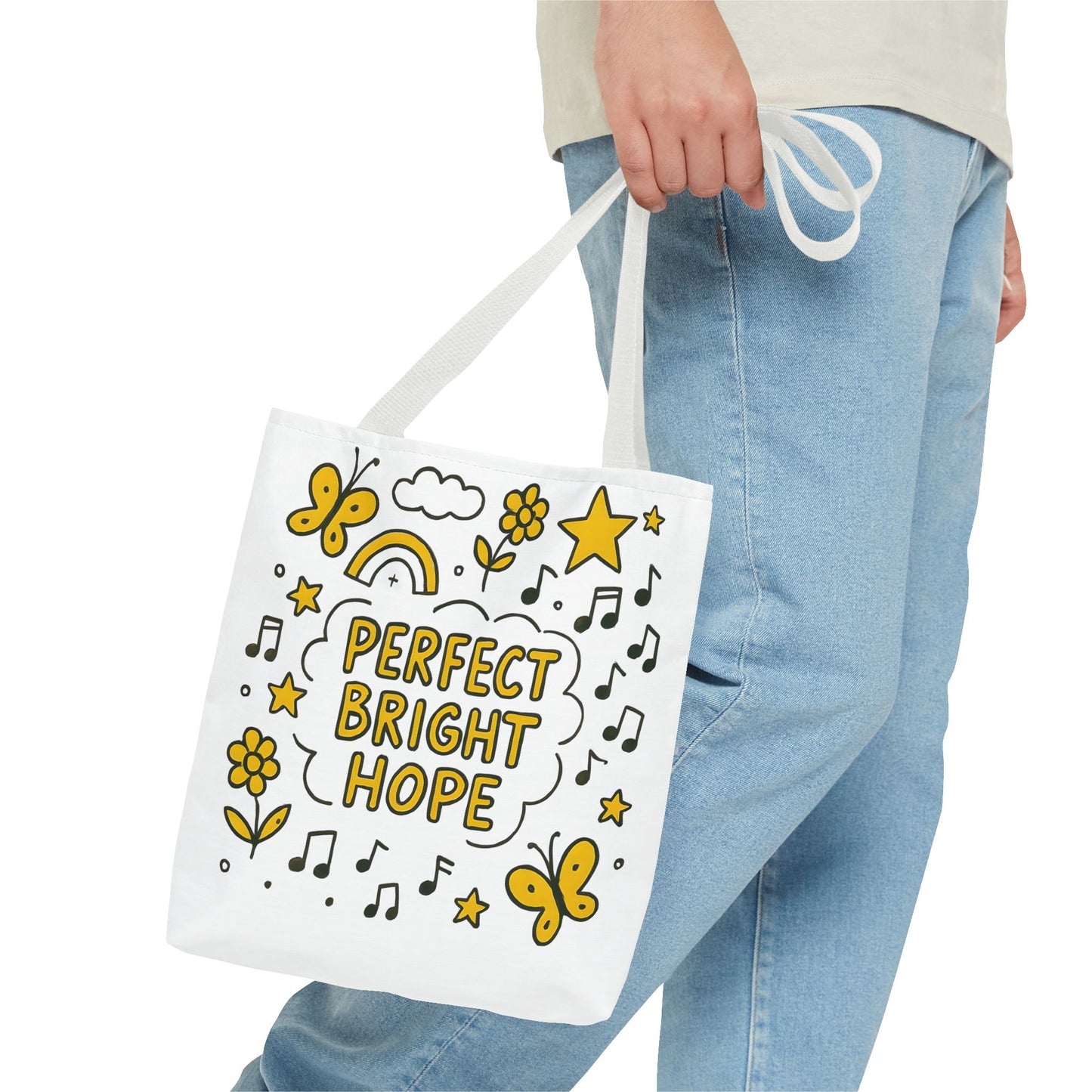 Sunshine Vibes Doodle Tote Bag, Perfect Bright Hope Tote, Eco-Friendly Shopping Bag, Inspirational Gift, Butterfly Print Bag