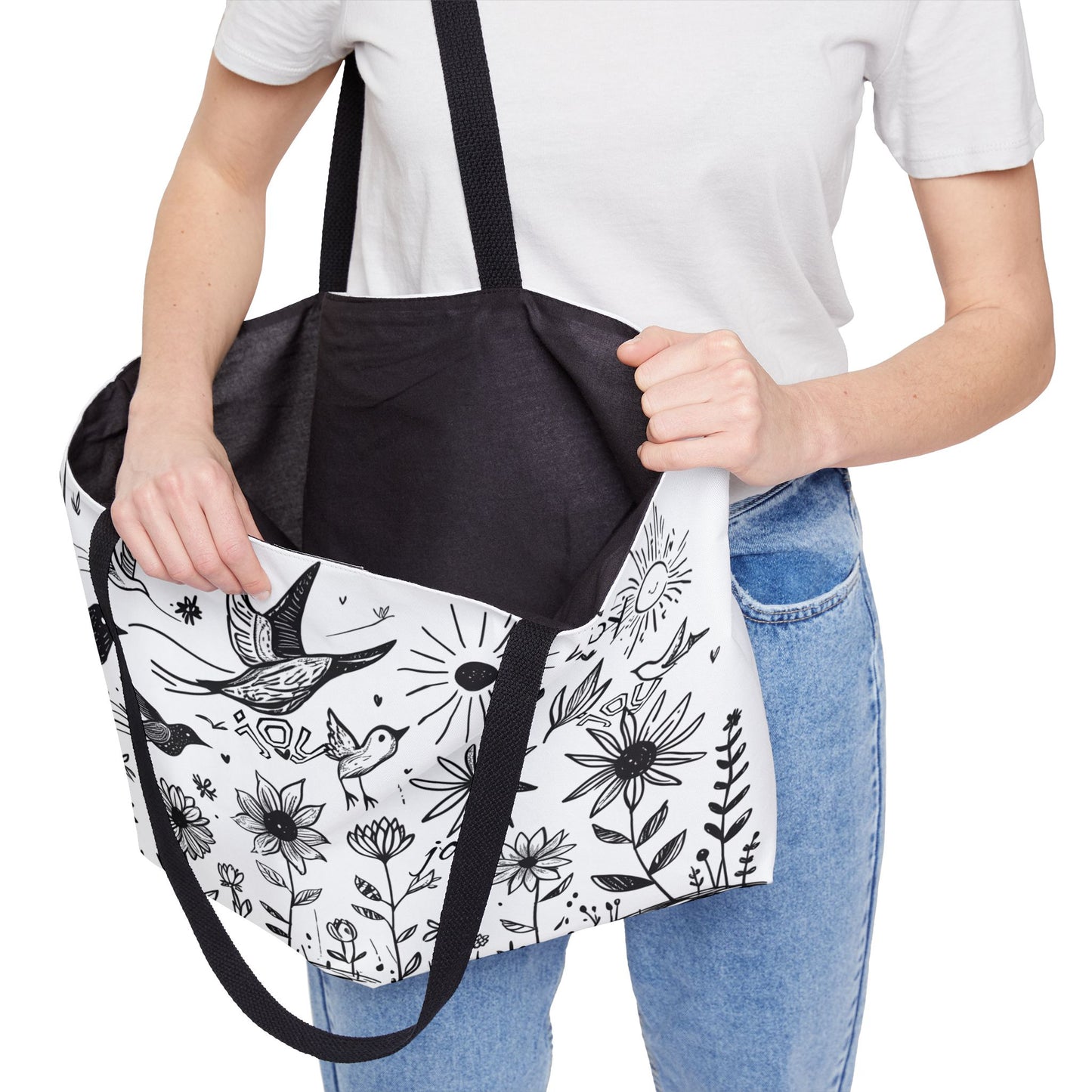 Choose Joy Black and White Doodle Art Weekender Tote Bag - Perfect for Travel, Beach, Gym, or Shopping, Gifts for Her, Tote for Any Occasion