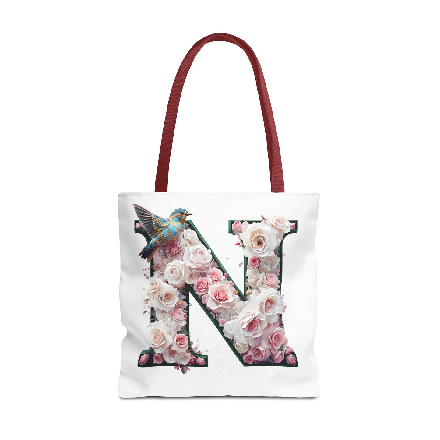 Floral Alphabet 'N' Tote Bag - Chic Shopper Accessory with Flower and Bird Design
