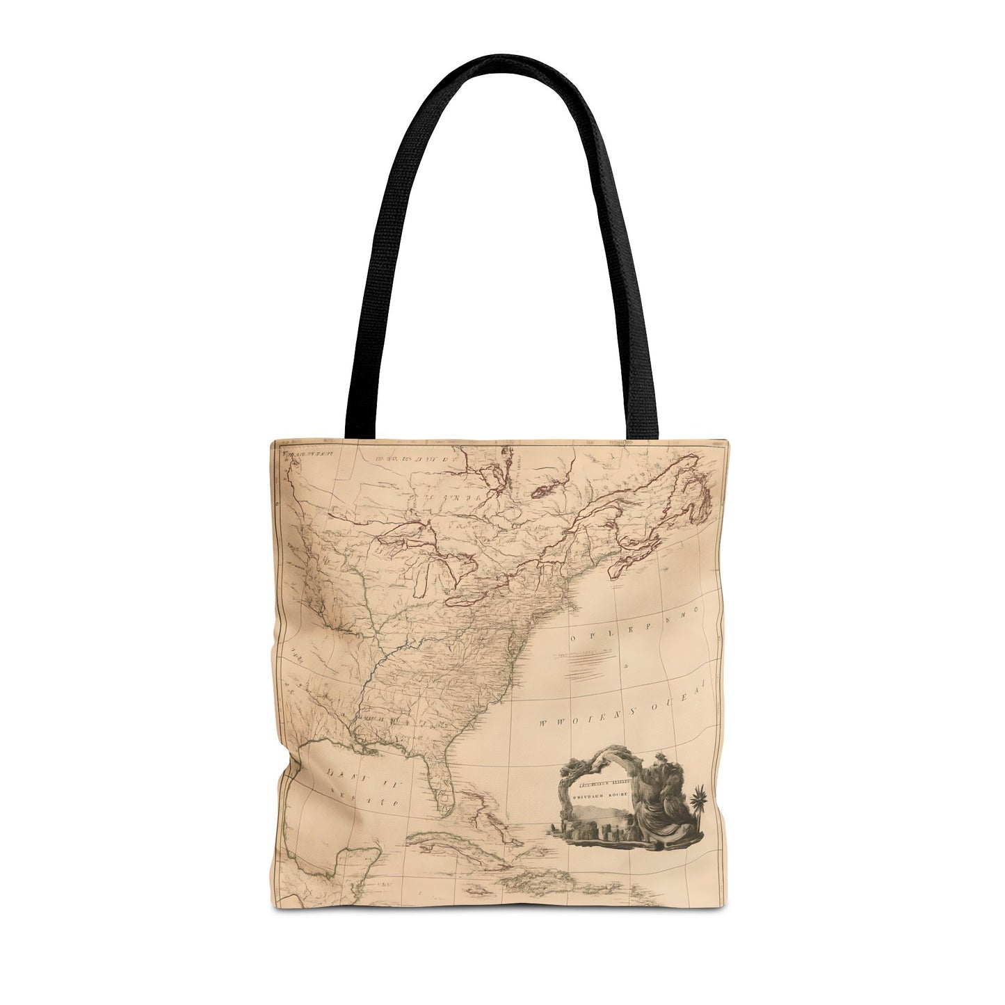 Vintage Map of North America Tote Bag, Travel and Work Bag, Gift for Him, Reusable Grocery Tote