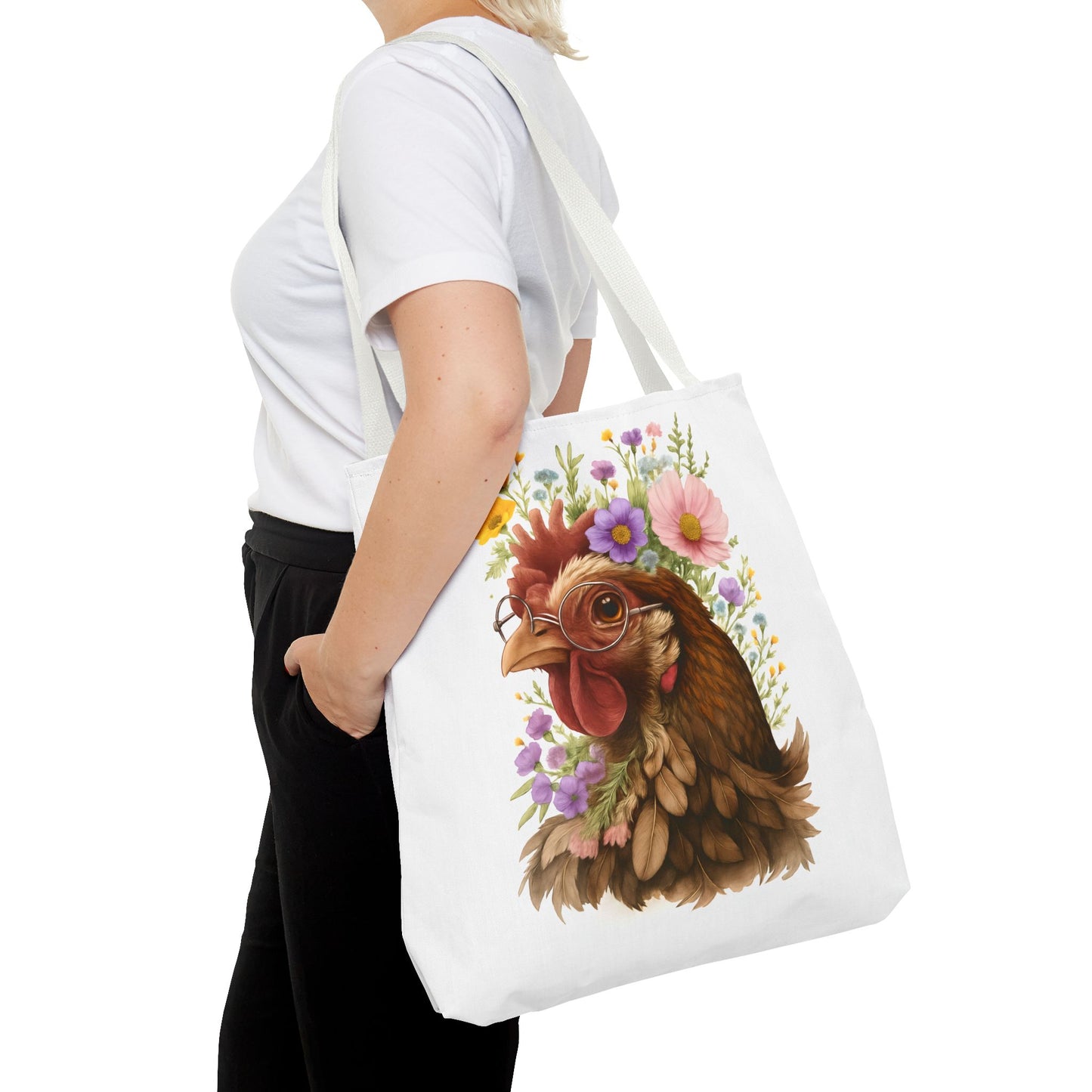 Floral Chicken Tote Bag, Farmhouse Decor, Gifts for Chicken Lovers, Cute Animal Tote, Spring and Summer Bags