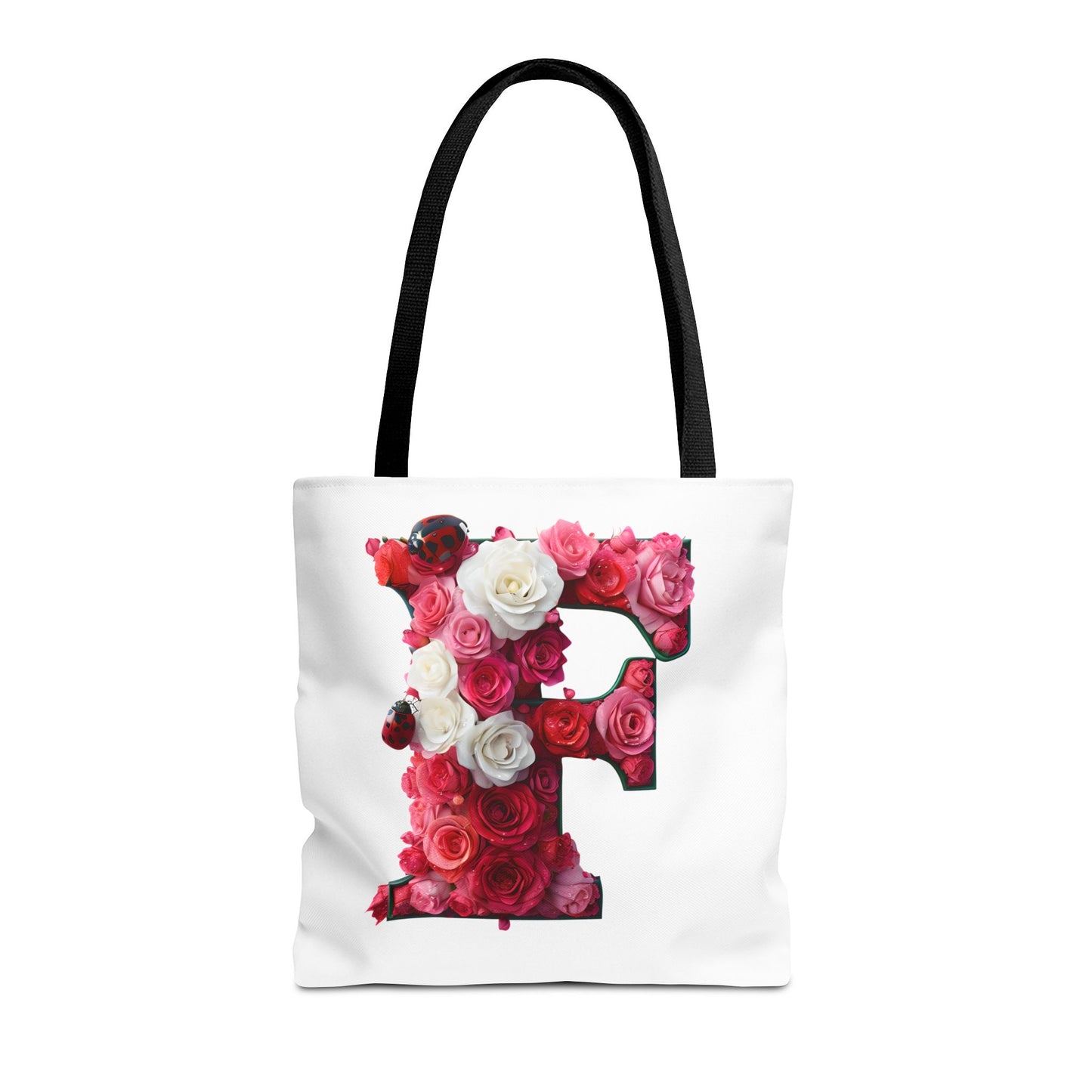 Floral Alphabet 'F' Rose and Ladybird Tote Bag