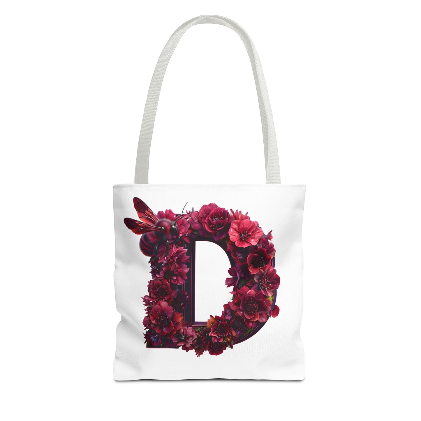 Floral Alphabet 'D' Tote Bag – Stylish Floral and Bee Design