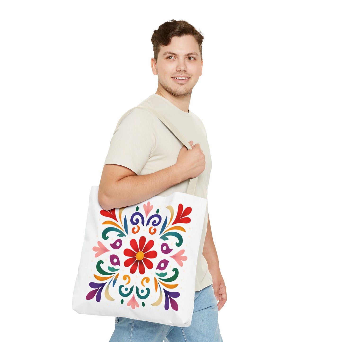 Vibrant Folk Art Floral Tote Bag, Colorful Shopping Bag, Beach Bag, Gift for Her