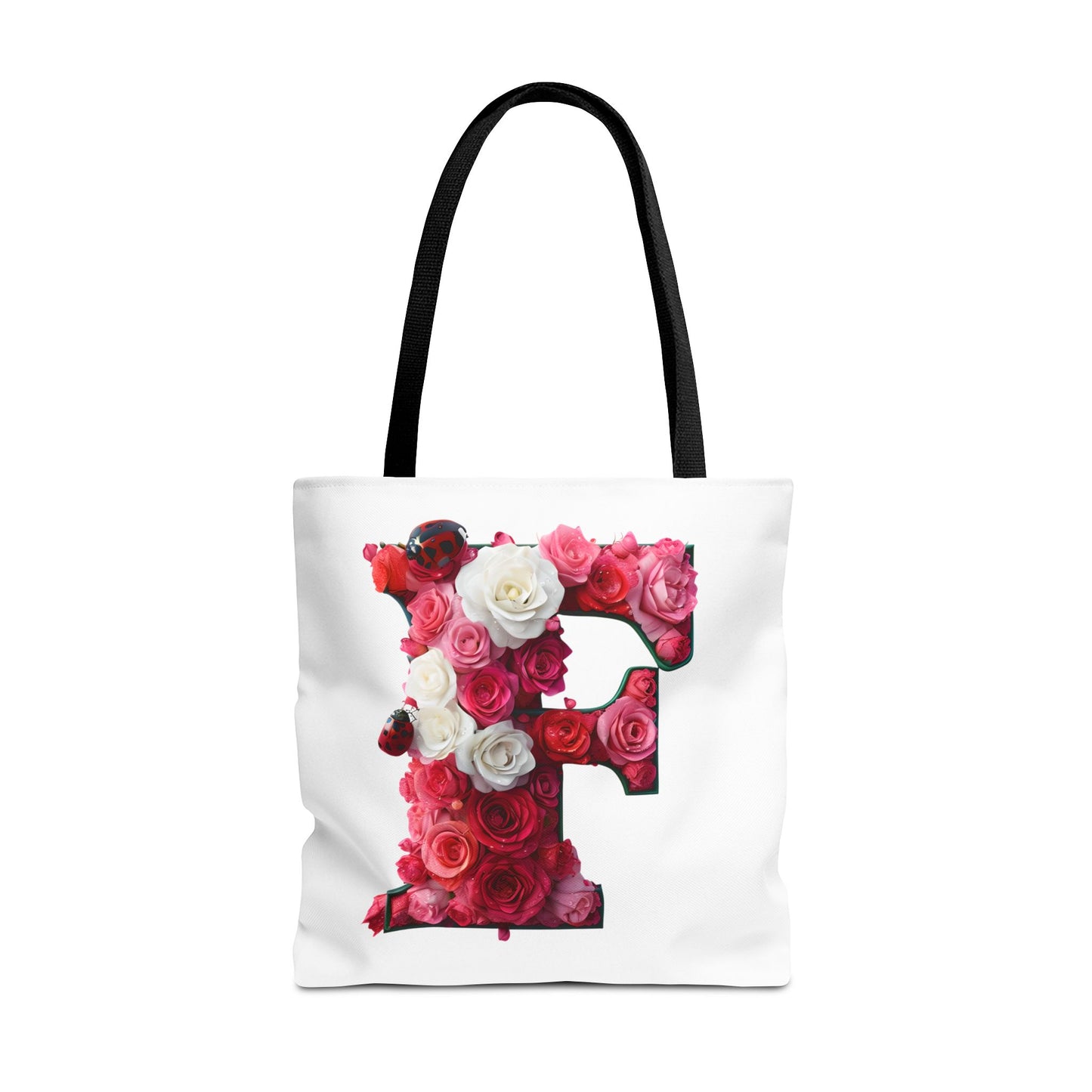 Floral Alphabet 'F' Rose and Ladybird Tote Bag