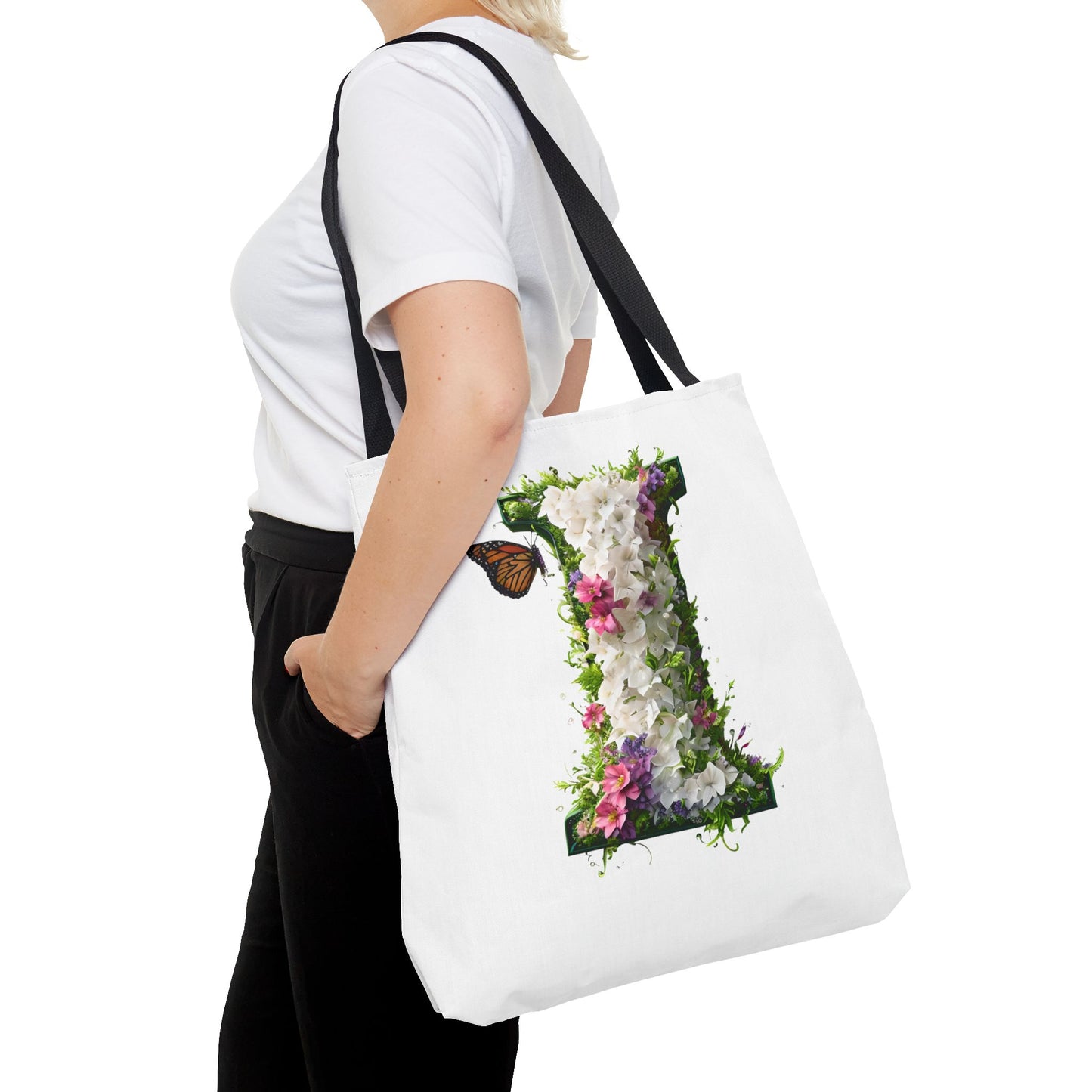 Floral Alphabet "i" Tote Bag - Stylish Accessory For Her