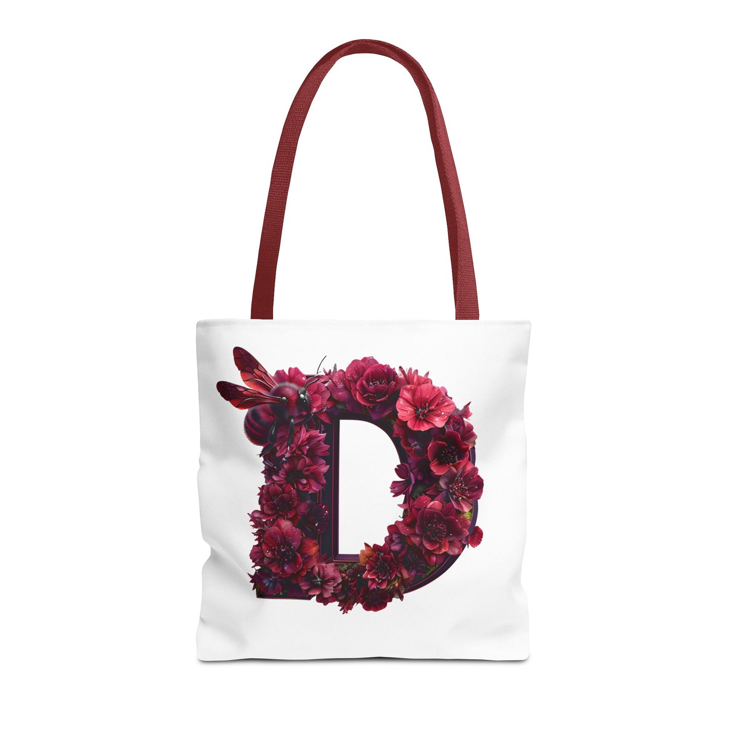 Floral Alphabet 'D' Tote Bag – Stylish Floral and Bee Design