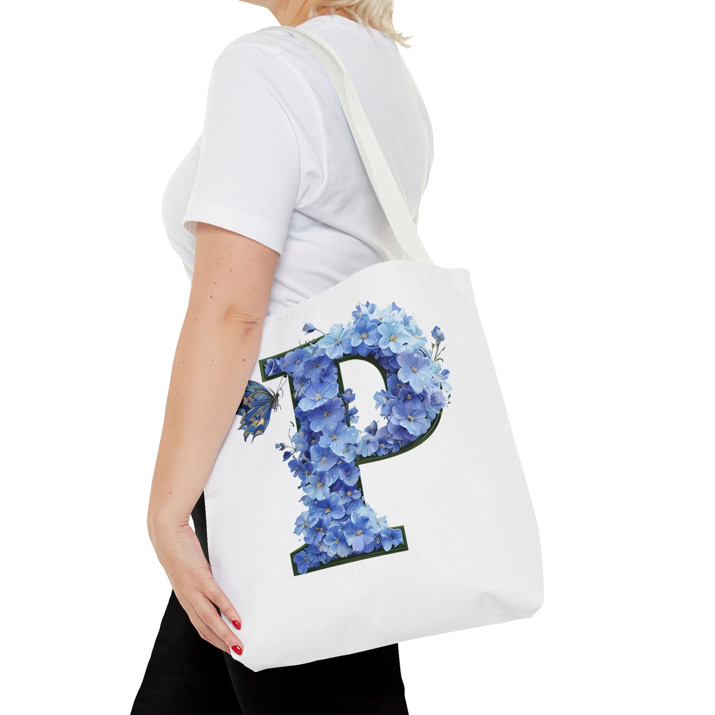 Floral Alphabet 'P' Tote Bag with Butterfly - Perfect Gift for Nature Lovers