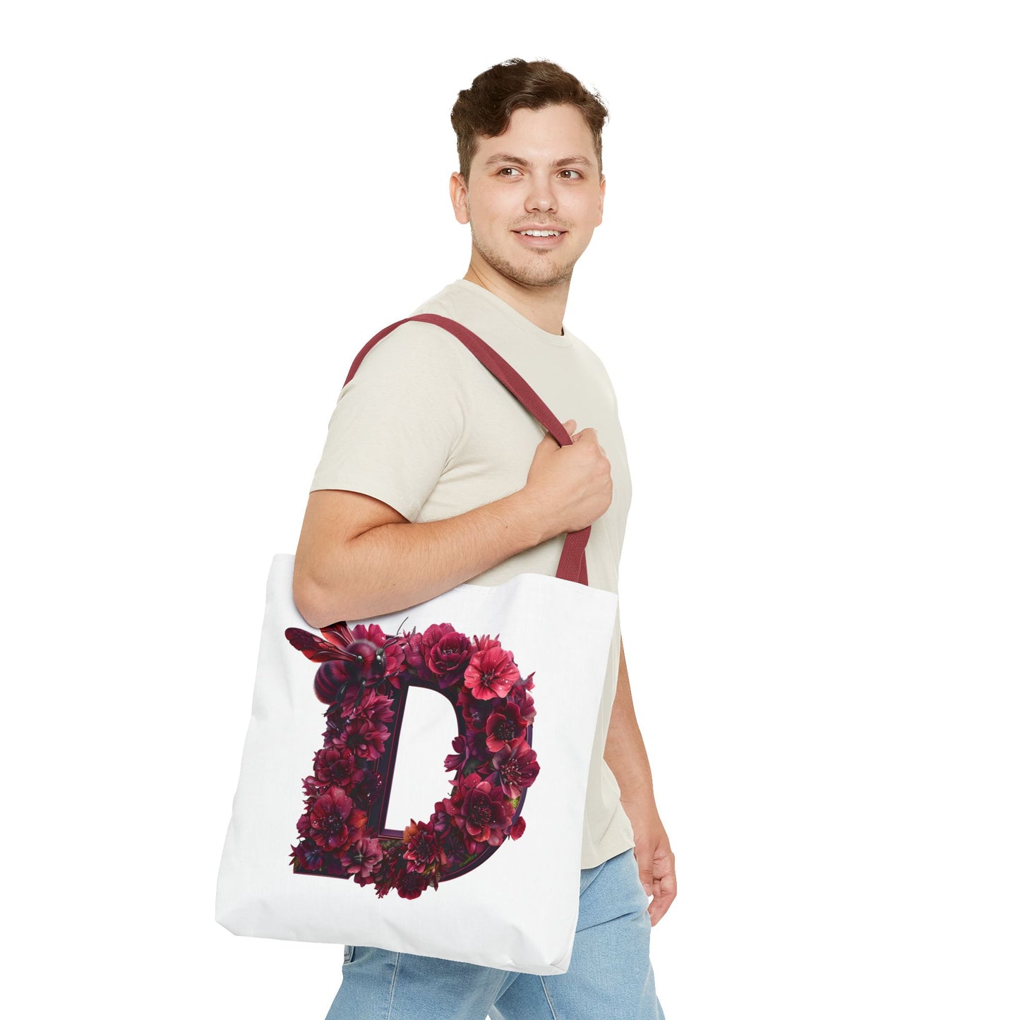 Floral Alphabet 'D' Tote Bag – Stylish Floral and Bee Design