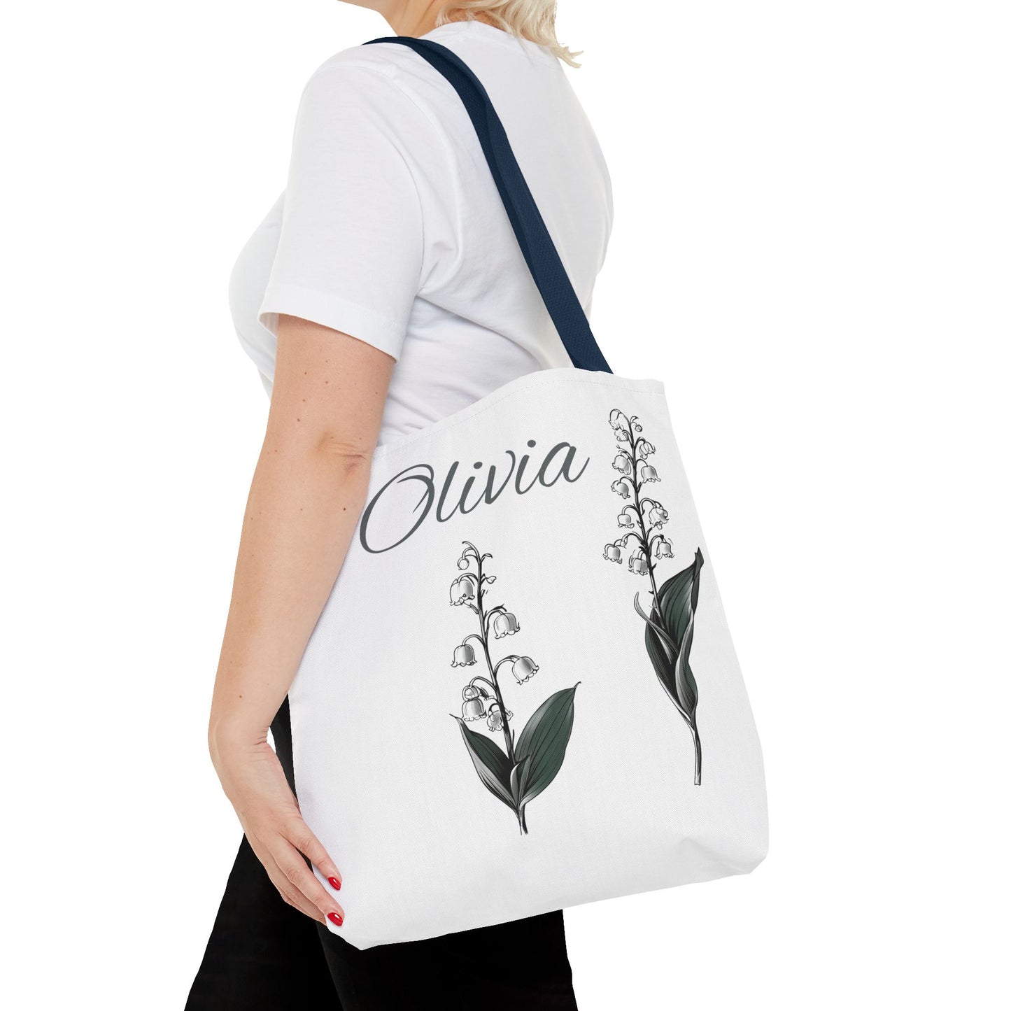 Personalized Lily of the Valley Tote Bag - Eco-friendly Reusable Shopping Tote, May Birth Month Flower Gift, Women’s Accessory