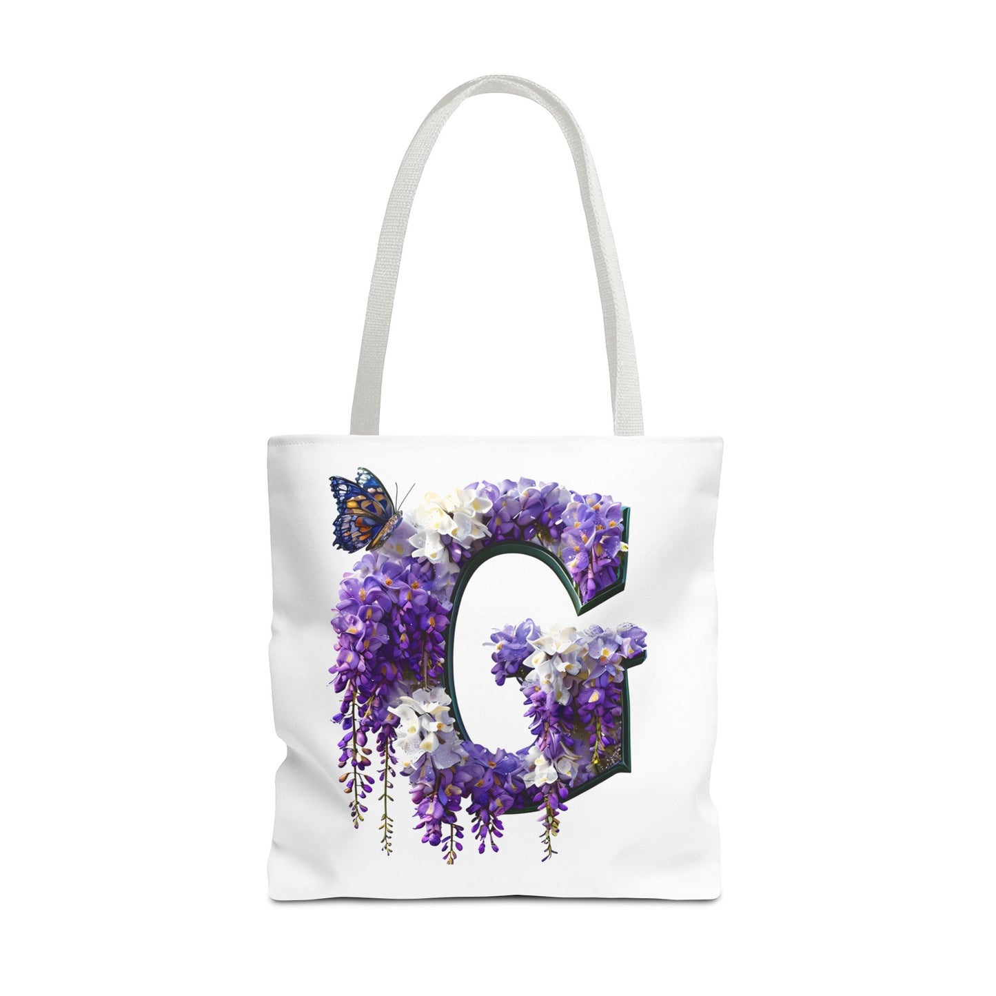 Floral Alphabet 'G' Tote Bag - Purple Flowers and Butterfly Design, Style for Every Occasion