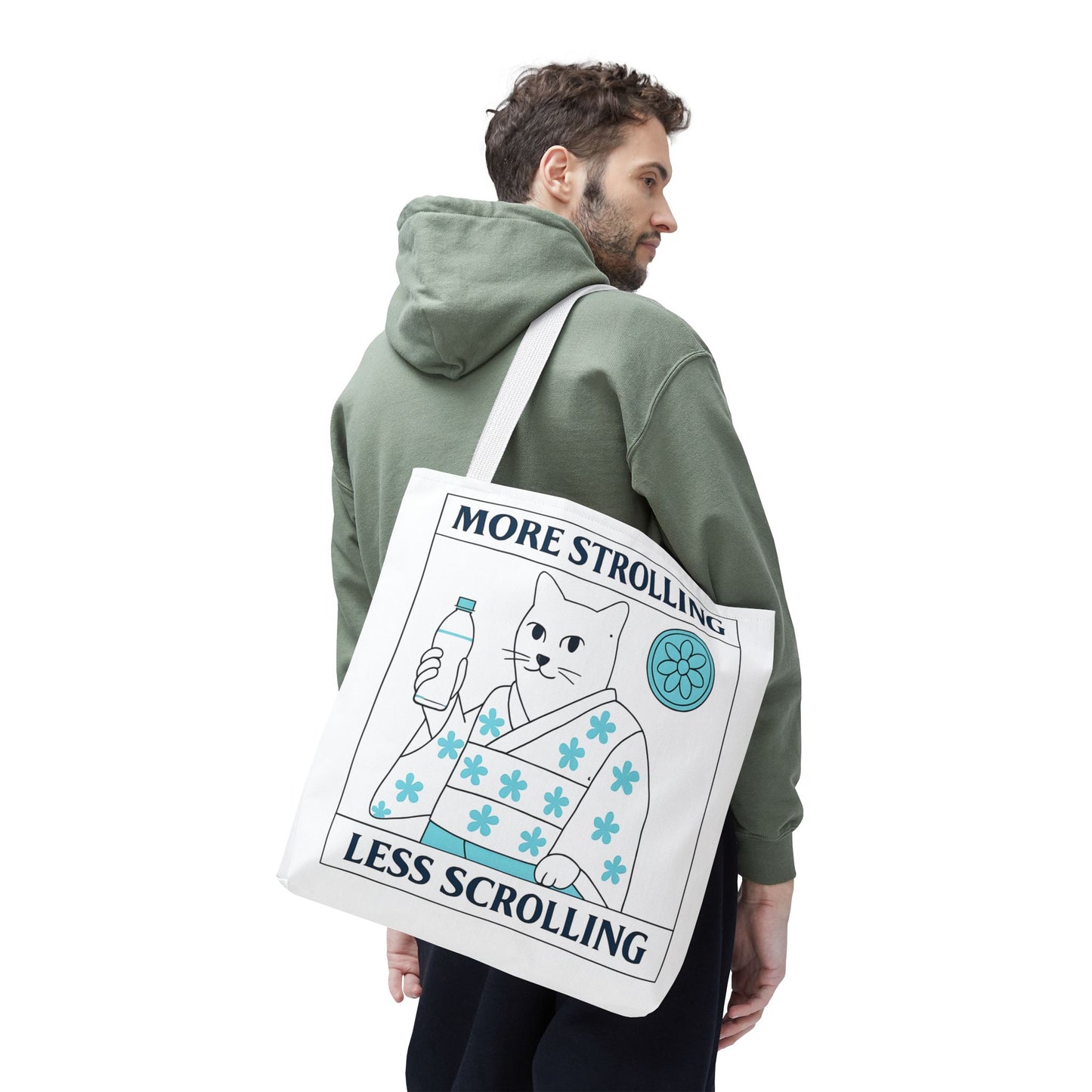 Japanese Cat-Themed Tote Bag - More Strolling Less Scrolling, Cute Gift, Reusable Shopping Bag, Animal Lover's Accessory
