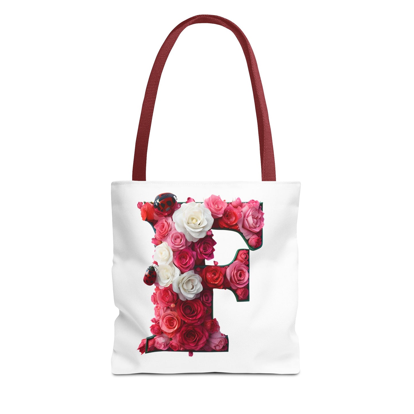 Floral Alphabet 'F' Rose and Ladybird Tote Bag