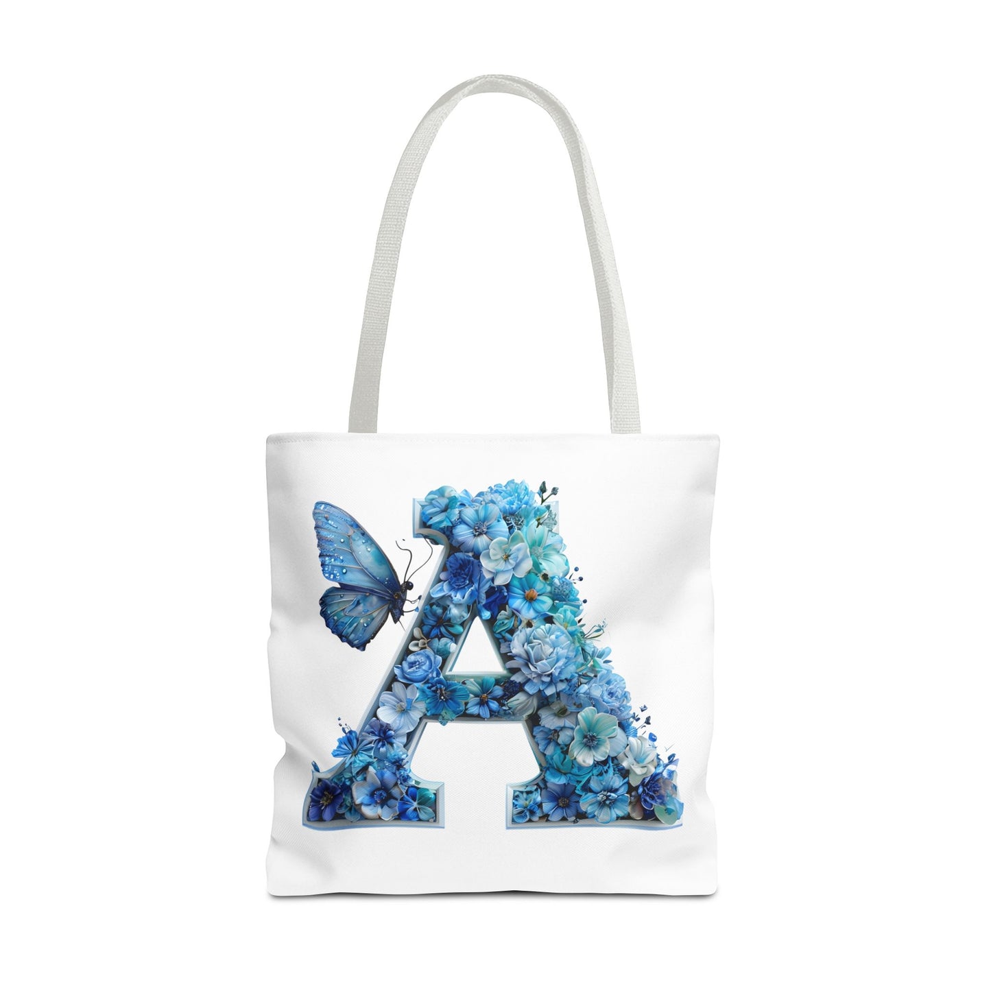 Floral Alphabet 'A' Tote Bag – Blue Butterfly Design