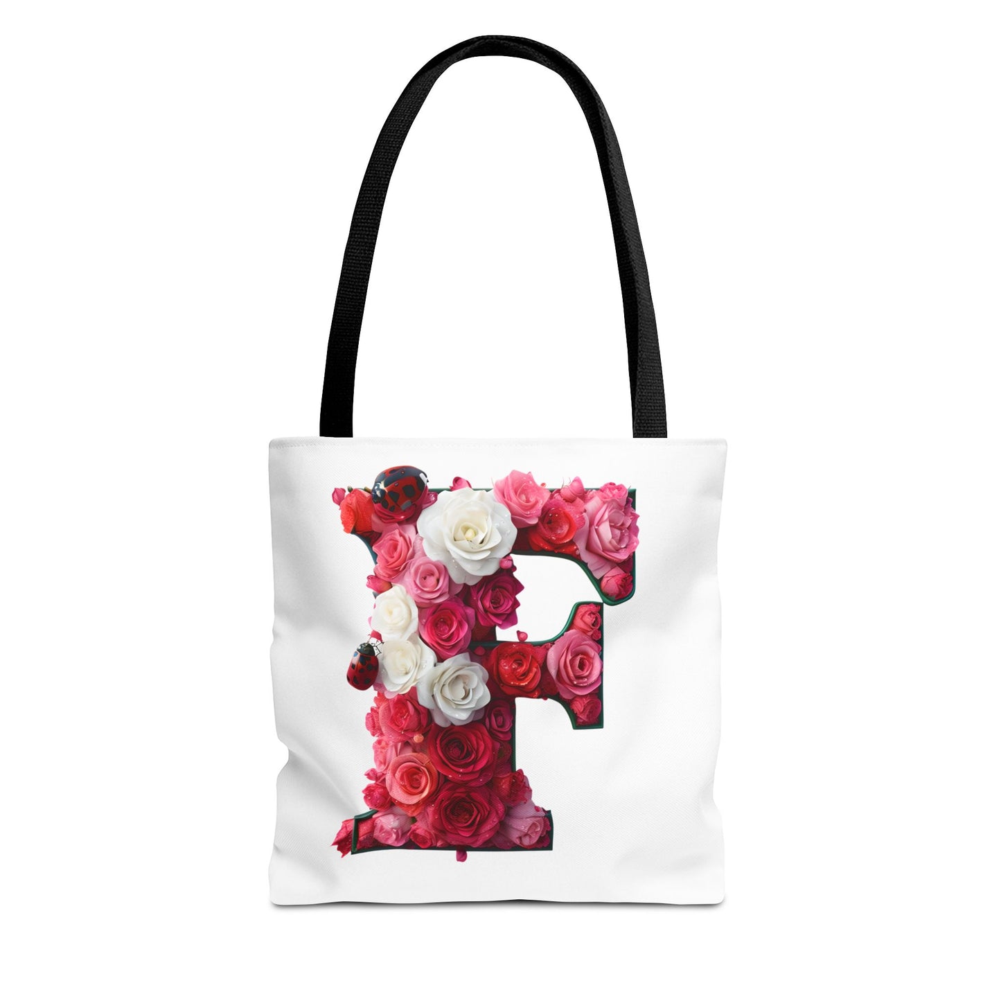 Floral Alphabet 'F' Rose and Ladybird Tote Bag