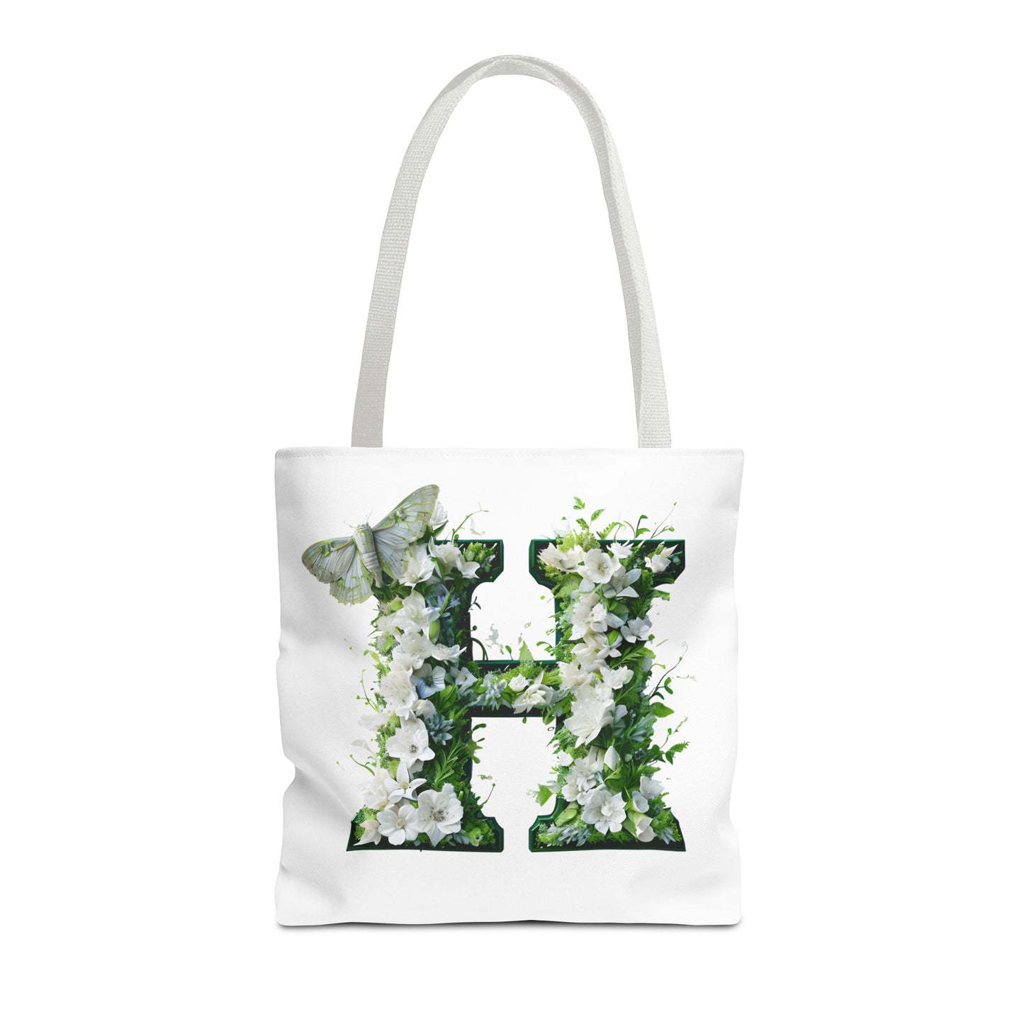 Floral Alphabet 'H' Tote Bag - Green and White Gift for Nature Lovers