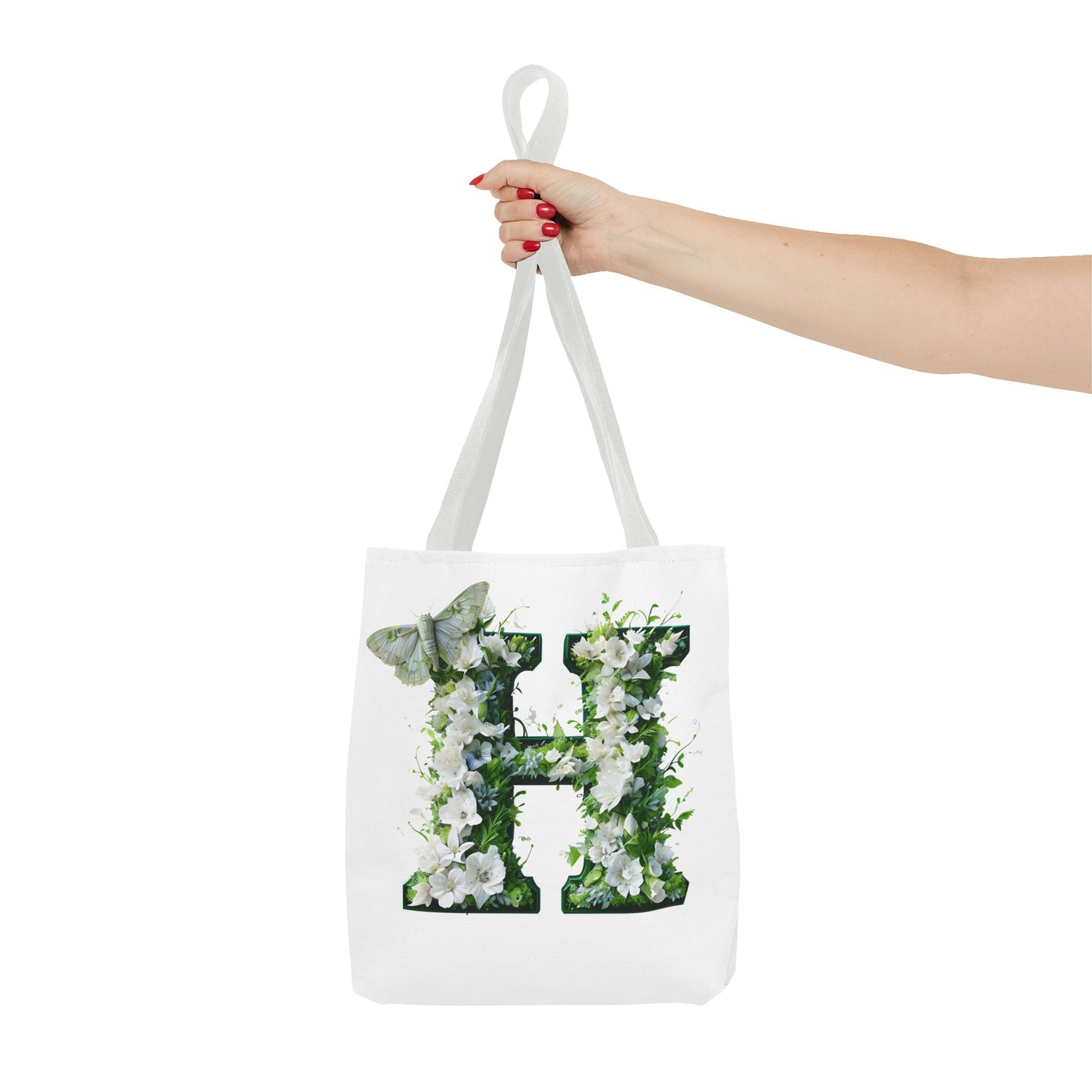 Floral Alphabet 'H' Tote Bag - Green and White Gift for Nature Lovers