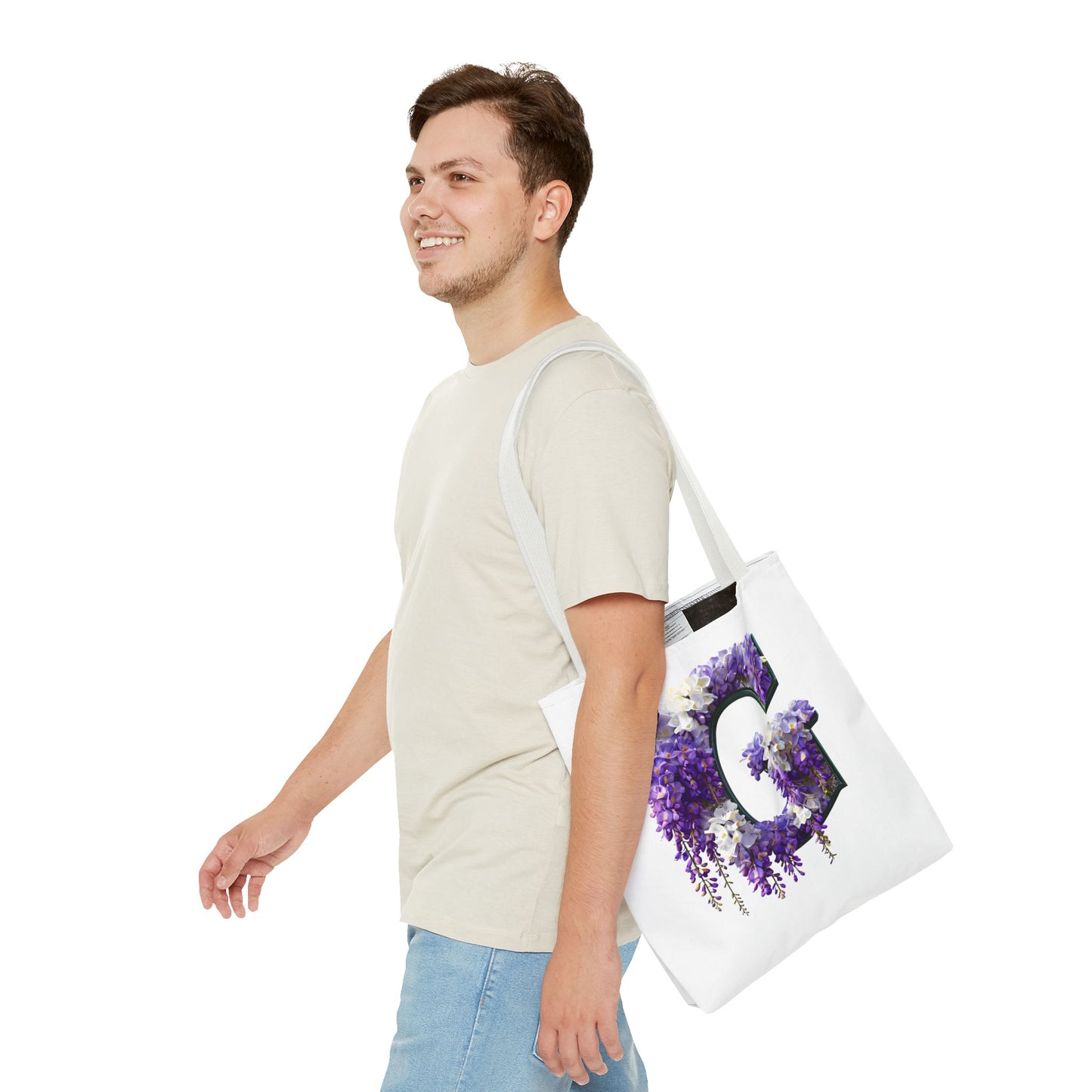 Floral Alphabet 'G' Tote Bag - Purple Flowers and Butterfly Design, Style for Every Occasion