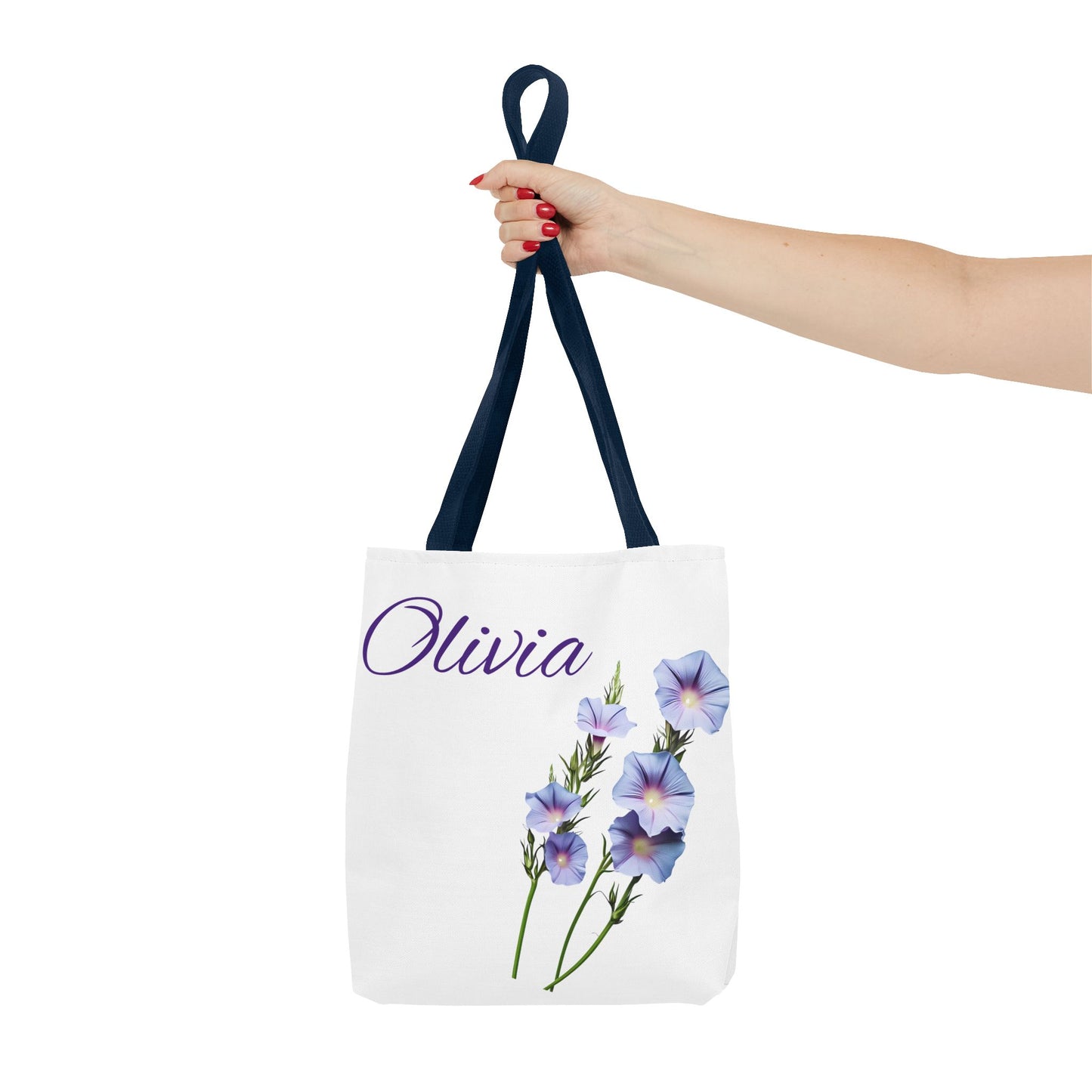 Personalized Morning Glory September Birth Month Flower Tote Bag, Custom Name Bag, Floral Grocery Bag
