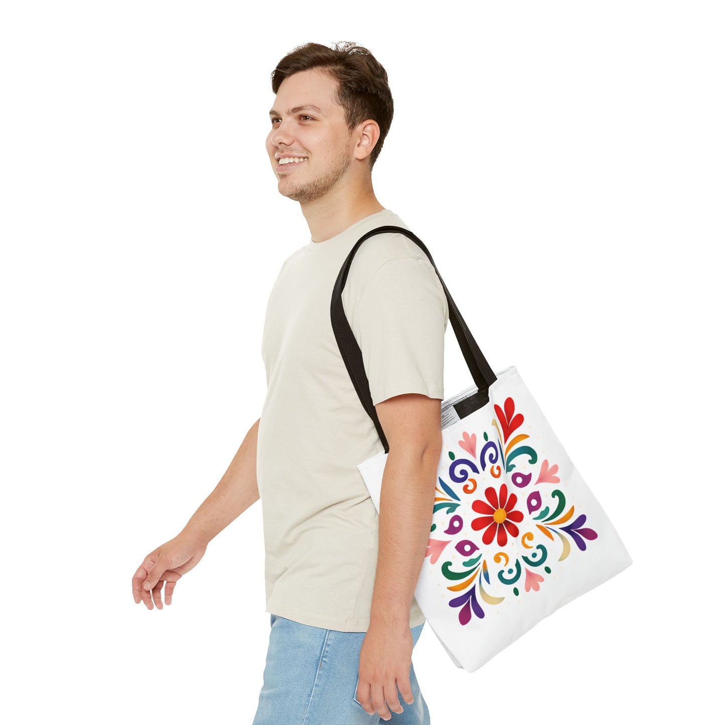 Vibrant Folk Art Floral Tote Bag, Colorful Shopping Bag, Beach Bag, Gift for Her