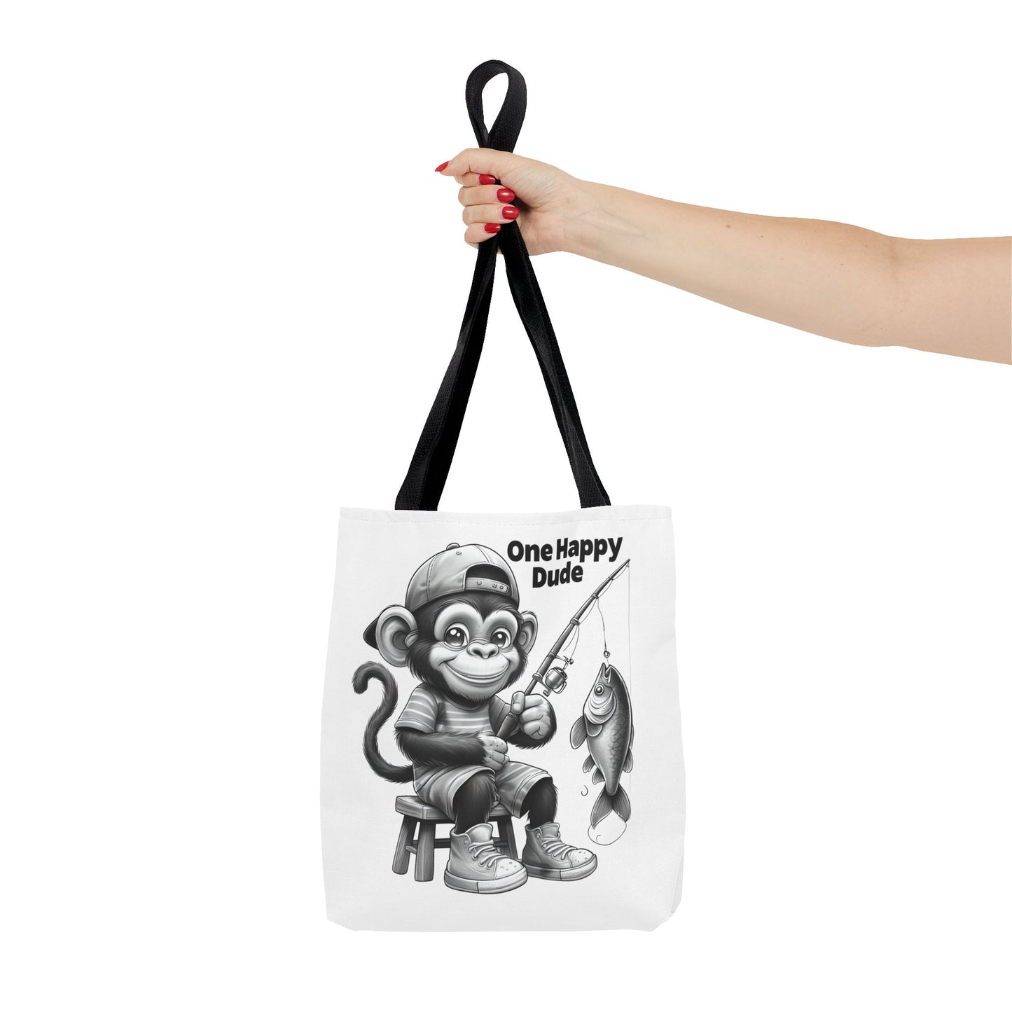 Happy Fishing Monkey Tote Bag, Fun Gift for Dad, Cool Beach Bag, Cute Animal Lover Accessory, Unique Shopper Tote