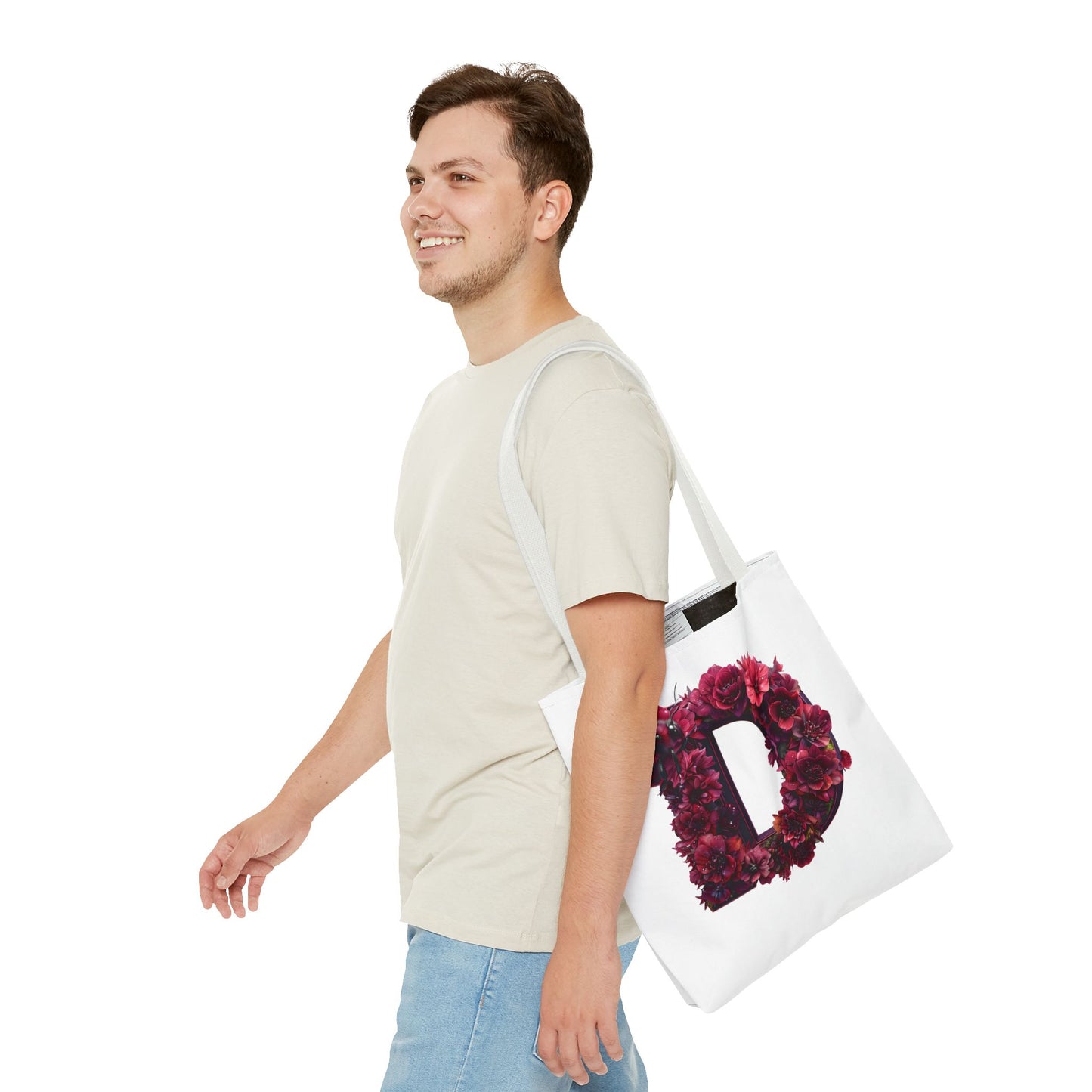 Floral Alphabet 'D' Tote Bag – Stylish Floral and Bee Design