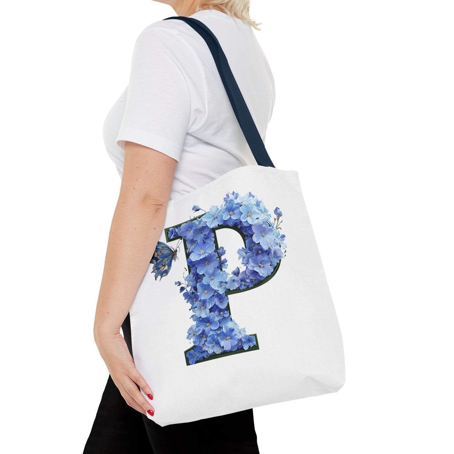 Floral Alphabet 'P' Tote Bag with Butterfly - Perfect Gift for Nature Lovers