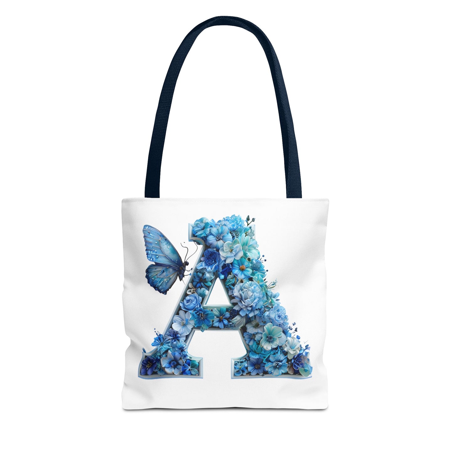 Floral Alphabet 'A' Tote Bag – Blue Butterfly Design