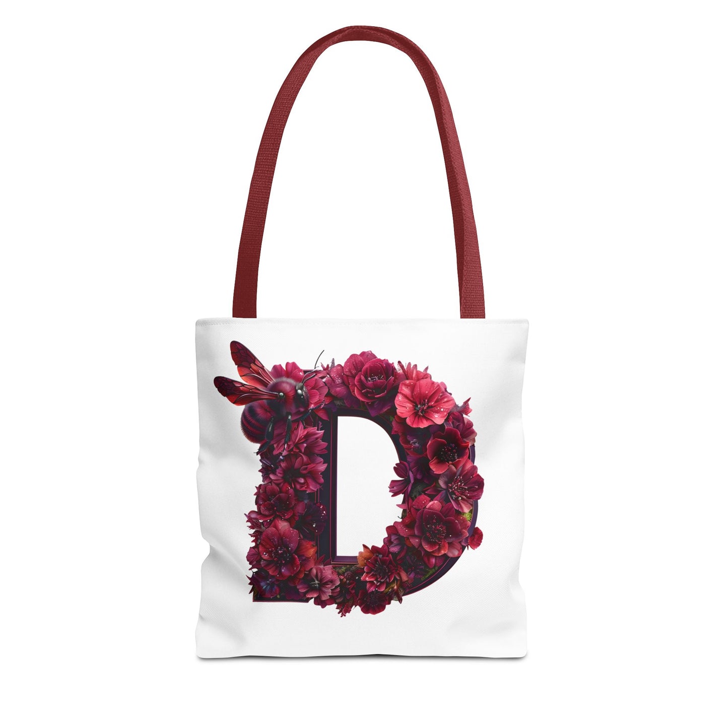 Floral Alphabet 'D' Tote Bag – Stylish Floral and Bee Design