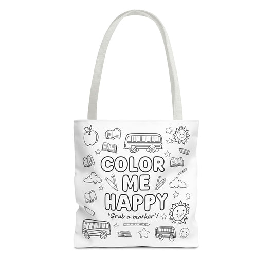 Color Me Happy Tote Bag - Fun Coloring Tote, Back To School Bag, Gift for Kids, Crafting Essentials, Summer Adventure Bag