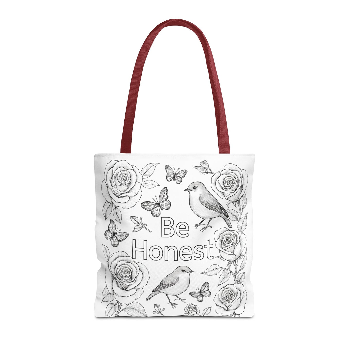 Black and White Floral Tote Bag - "Be Honest" Coloring Page Design, Eco-Friendly Shopping, Gift for Nature Lovers, Artistic Carryall, Everyday Use