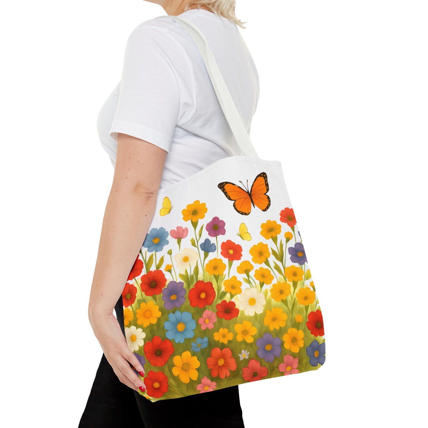 Vibrant Floral Tote Bag | Spring Tote | Polyester Easy Clean Bag | Perfect for Beach, Shopping, Gifts