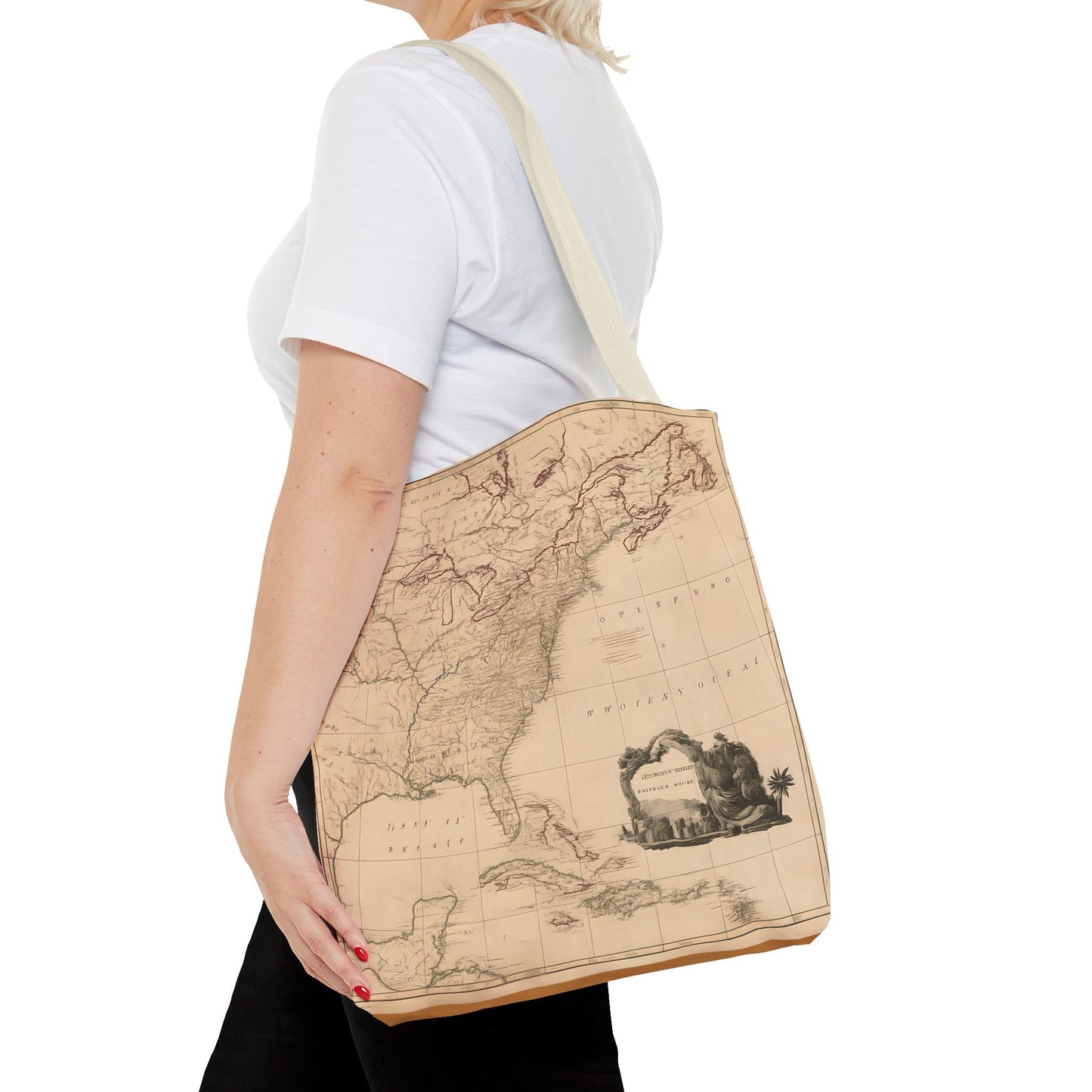 Vintage Map of North America Tote Bag, Travel and Work Bag, Gift for Him, Reusable Grocery Tote