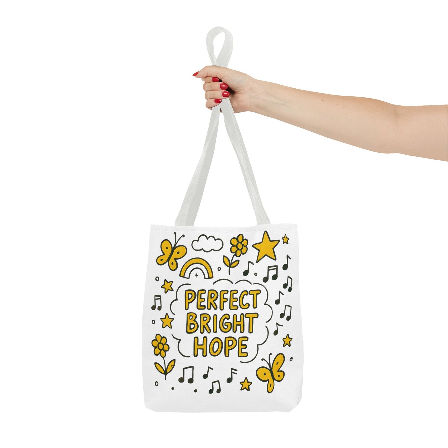 Sunshine Vibes Doodle Tote Bag, Perfect Bright Hope Tote, Eco-Friendly Shopping Bag, Inspirational Gift, Butterfly Print Bag