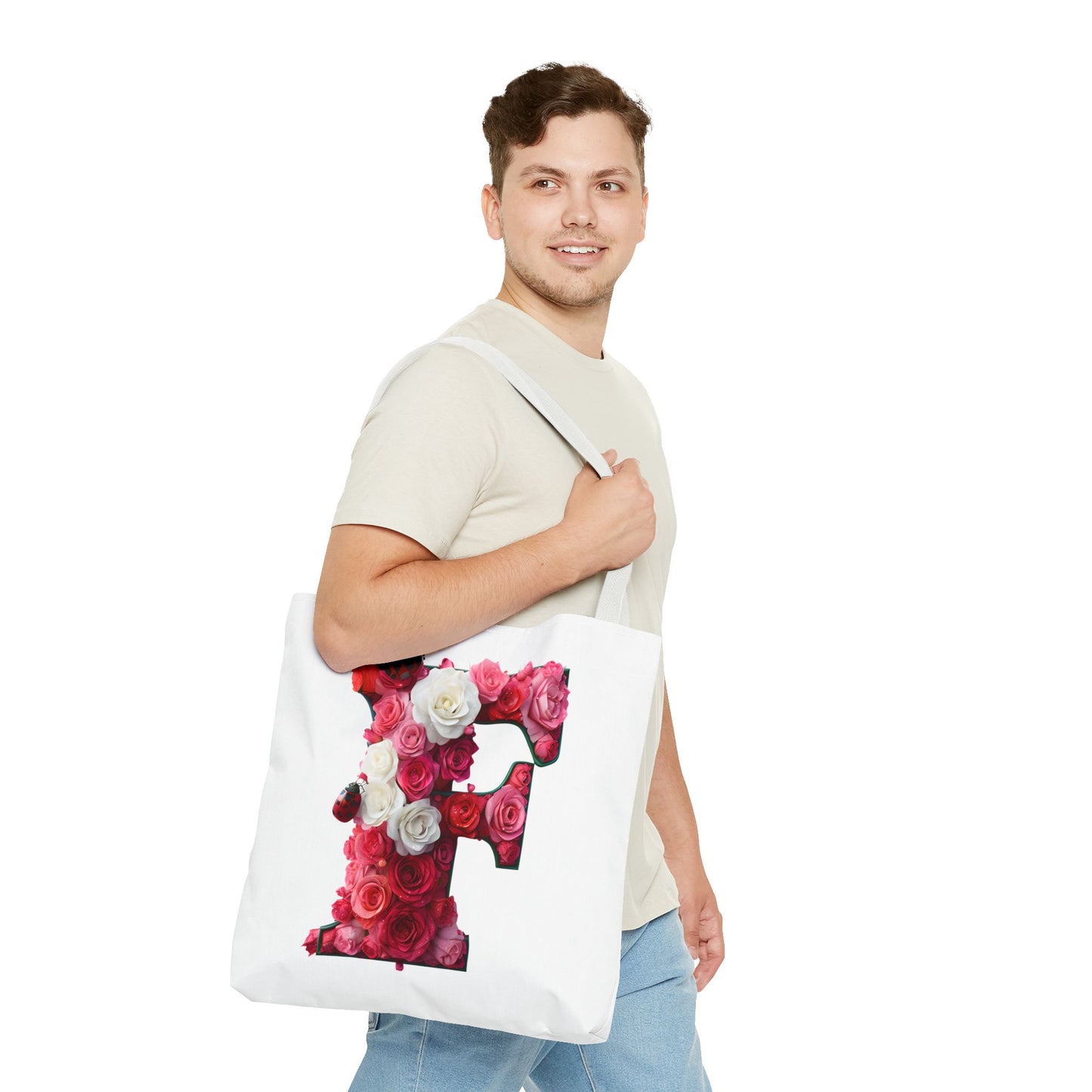 Floral Alphabet 'F' Rose and Ladybird Tote Bag
