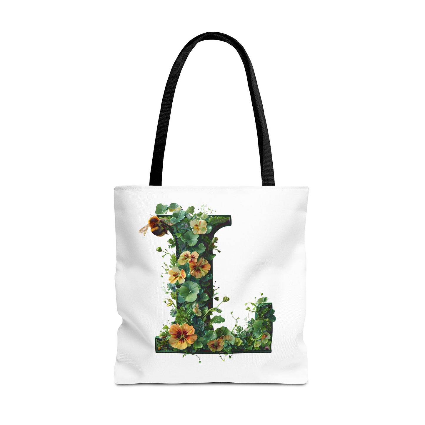 Floral Alphabet 'L' Tote Bag - Polyester Carryall for Nature Lovers