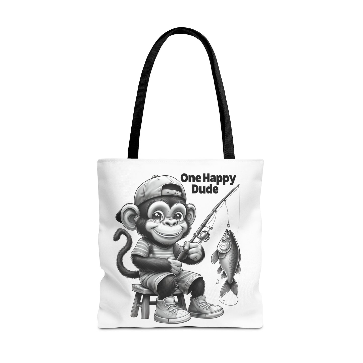 Happy Fishing Monkey Tote Bag, Fun Gift for Dad, Cool Beach Bag, Cute Animal Lover Accessory, Unique Shopper Tote