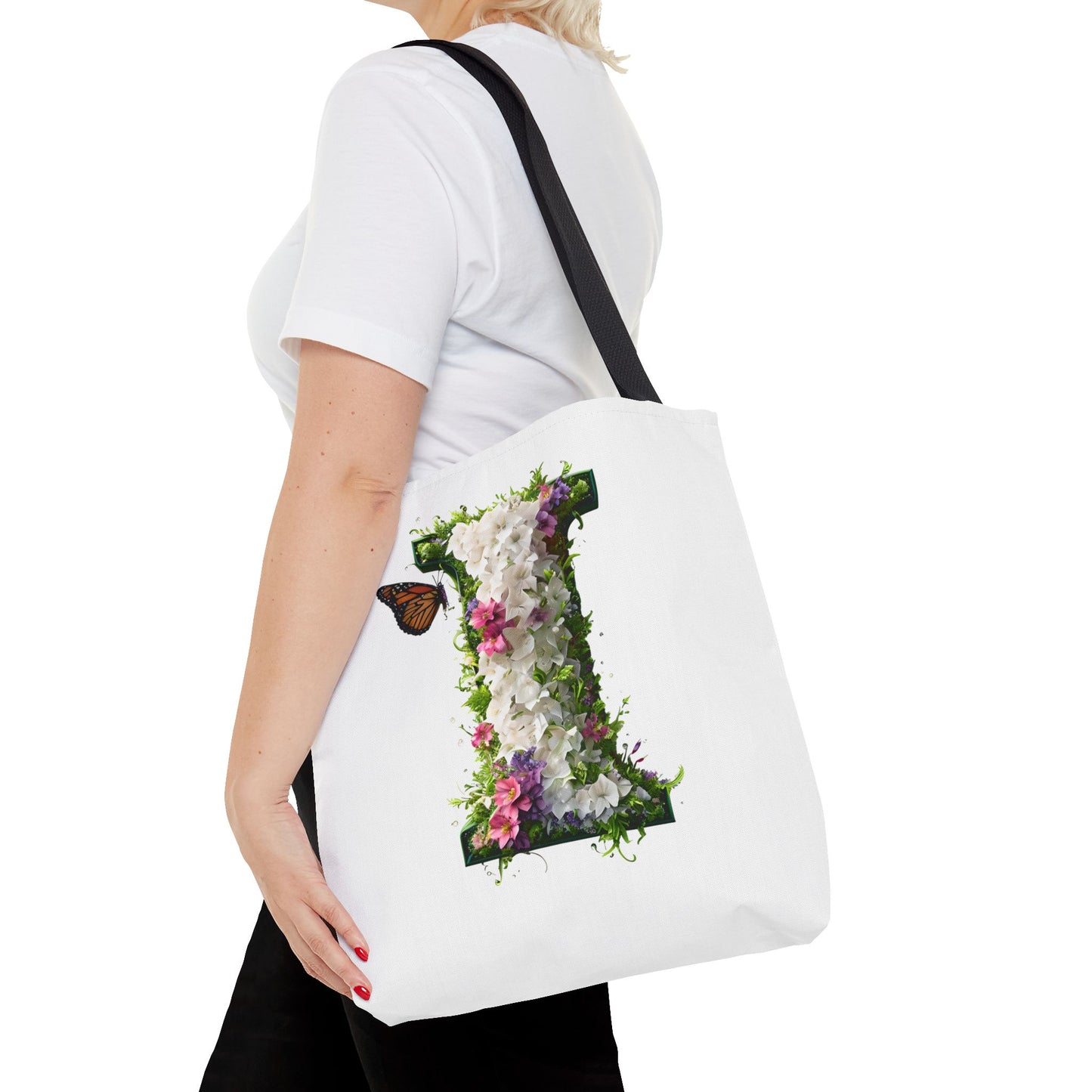 Floral Alphabet "i" Tote Bag - Stylish Accessory For Her