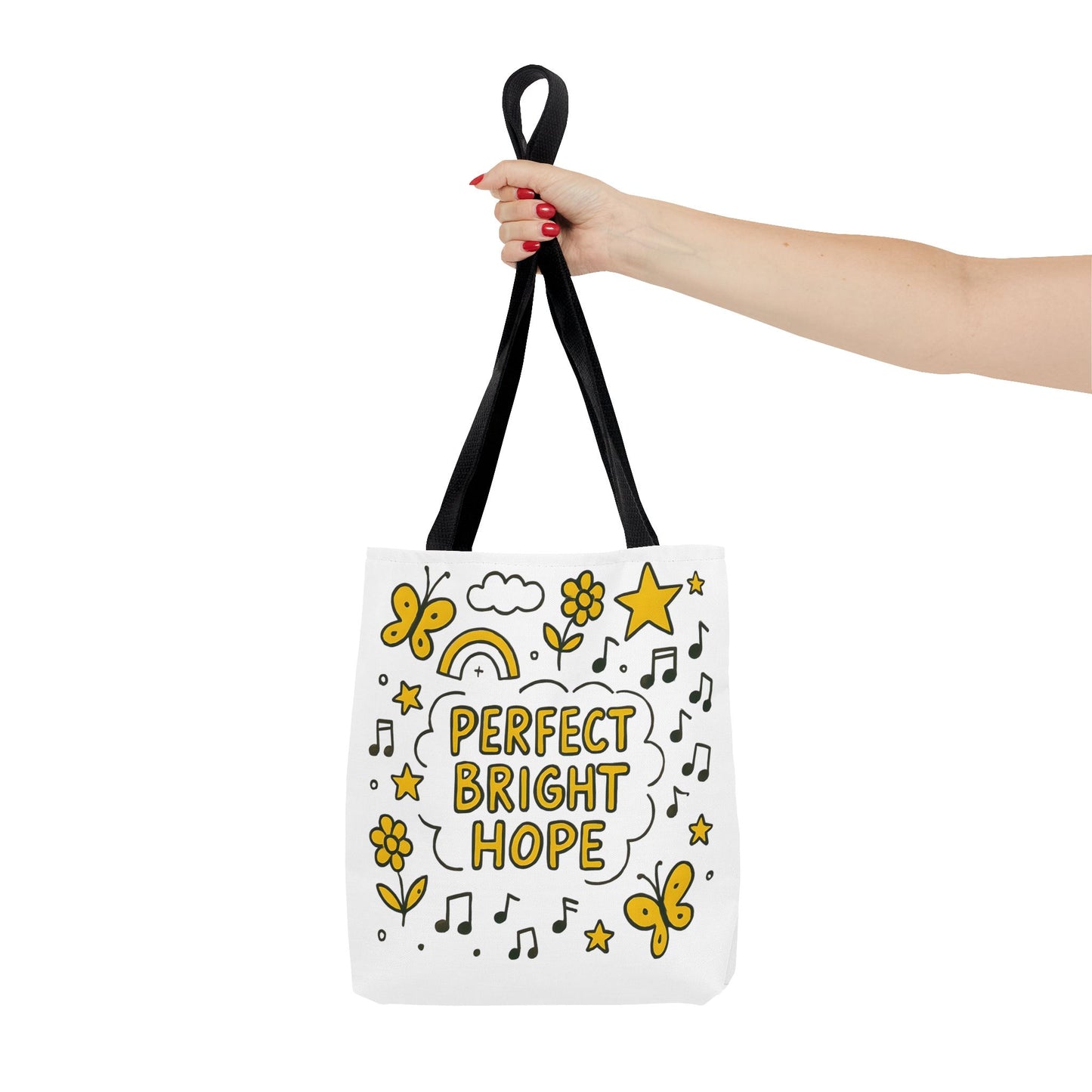 Sunshine Vibes Doodle Tote Bag, Perfect Bright Hope Tote, Eco-Friendly Shopping Bag, Inspirational Gift, Butterfly Print Bag