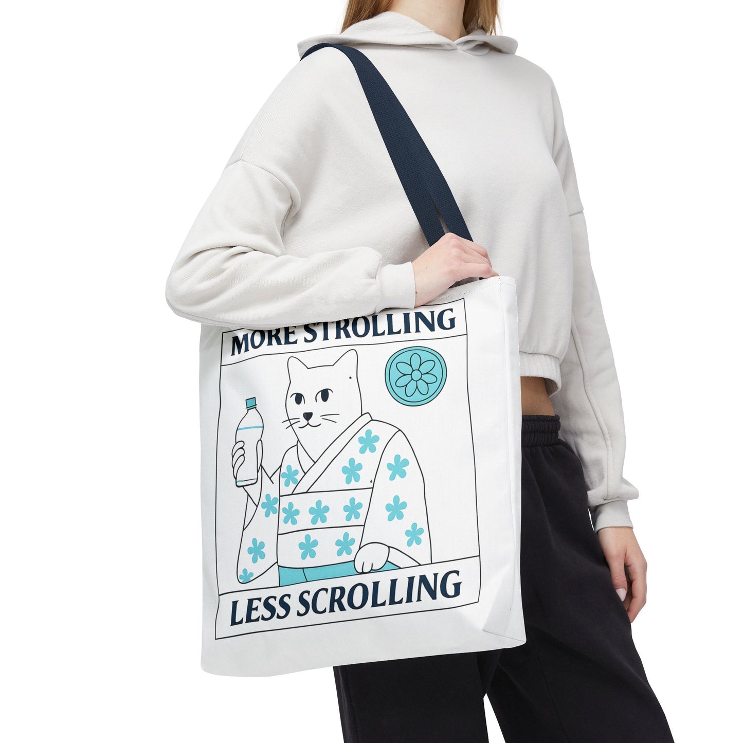 Japanese Cat-Themed Tote Bag - More Strolling Less Scrolling, Cute Gift, Reusable Shopping Bag, Animal Lover's Accessory