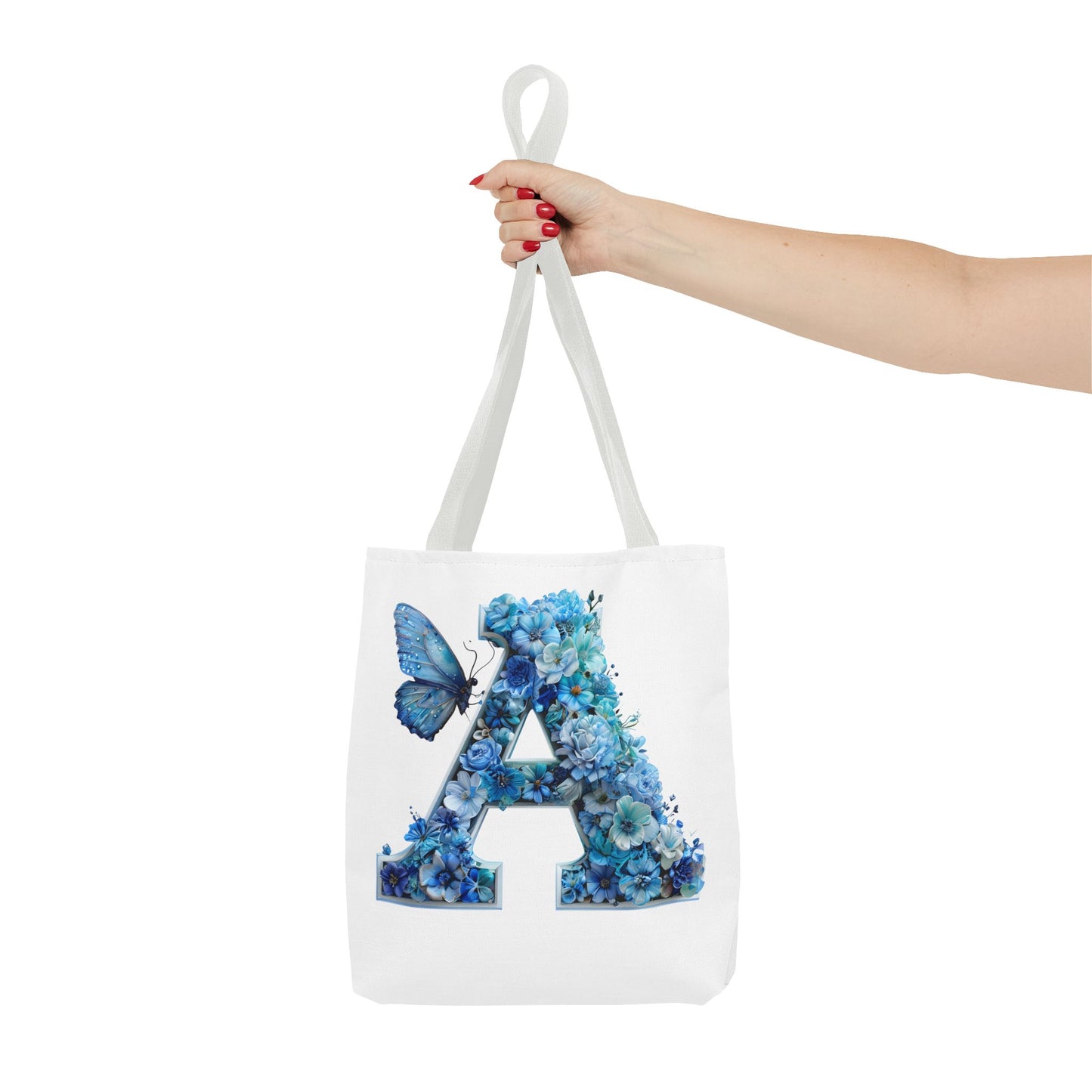 Floral Alphabet 'A' Tote Bag – Blue Butterfly Design