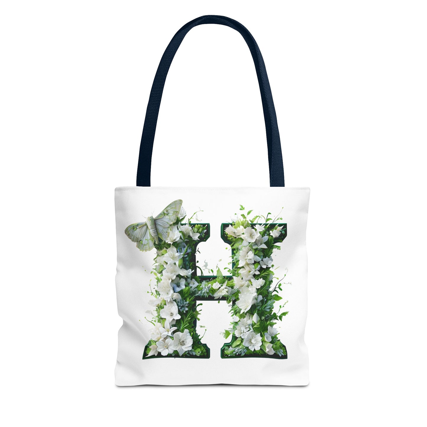 Floral Alphabet 'H' Tote Bag - Green and White Gift for Nature Lovers