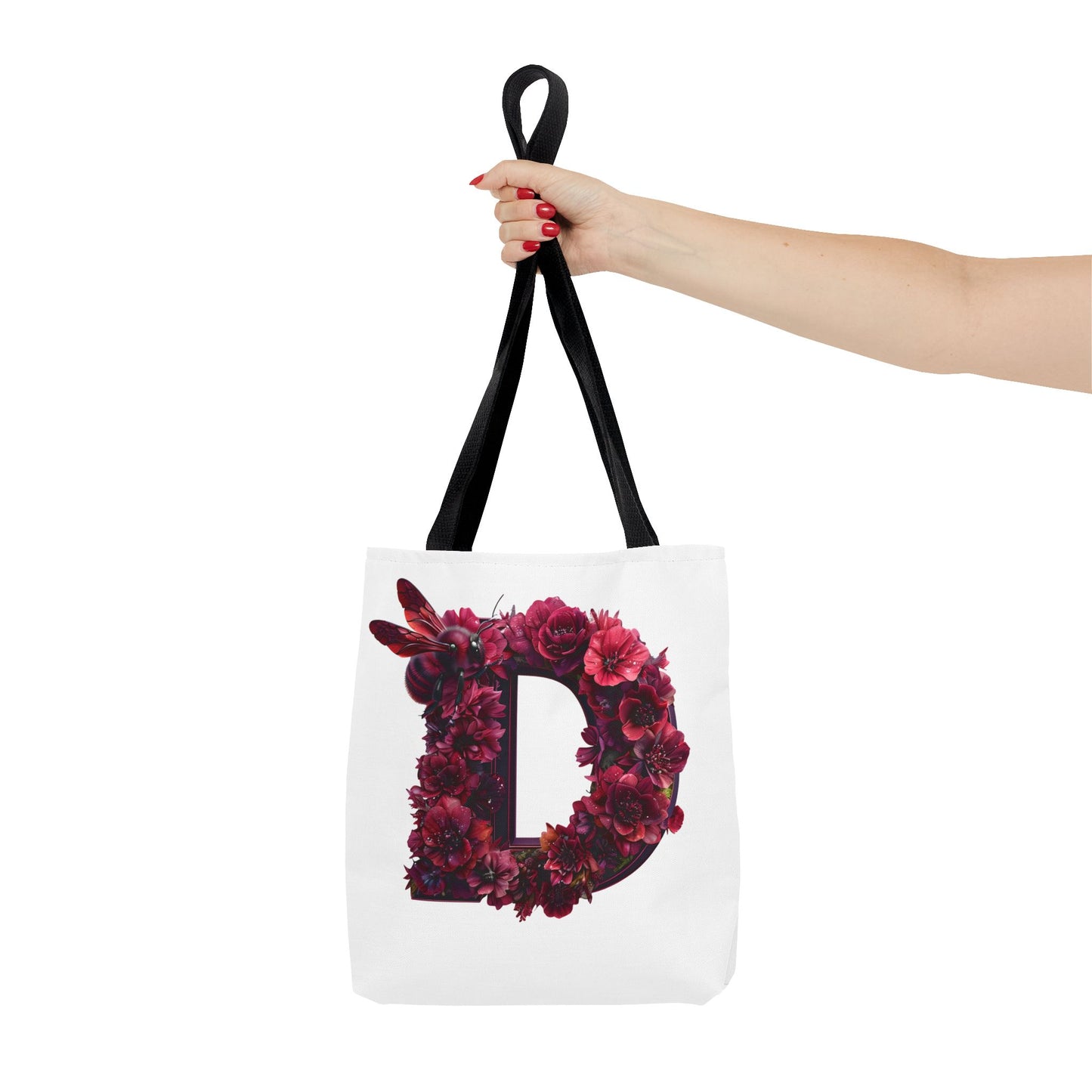 Floral Alphabet 'D' Tote Bag – Stylish Floral and Bee Design